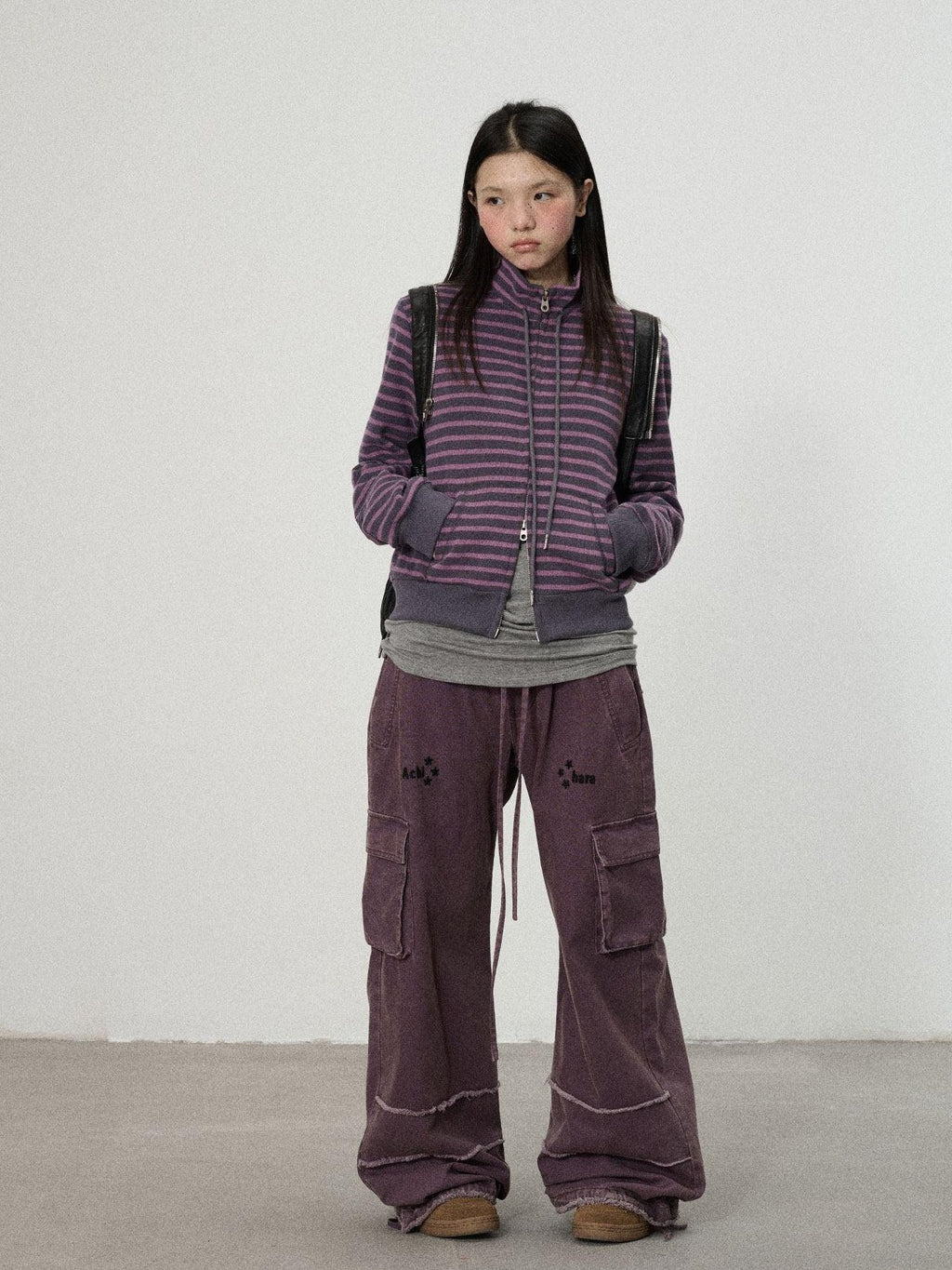 Achihara Striped Mushroom Back Cotton Blend Straight Commuter Women Sweatshirts