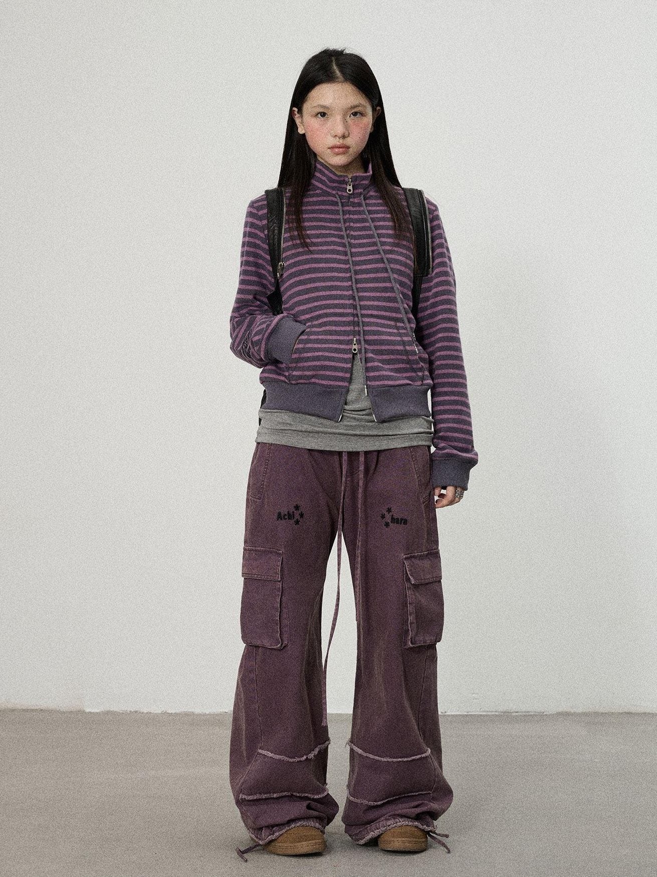 Achihara Striped Mushroom Back Cotton Blend Straight Commuter Women Sweatshirts