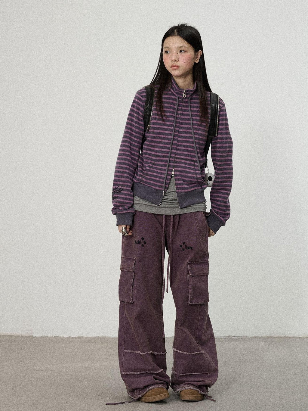 Achihara Striped Mushroom Back Cotton Blend Straight Commuter Women Sweatshirts