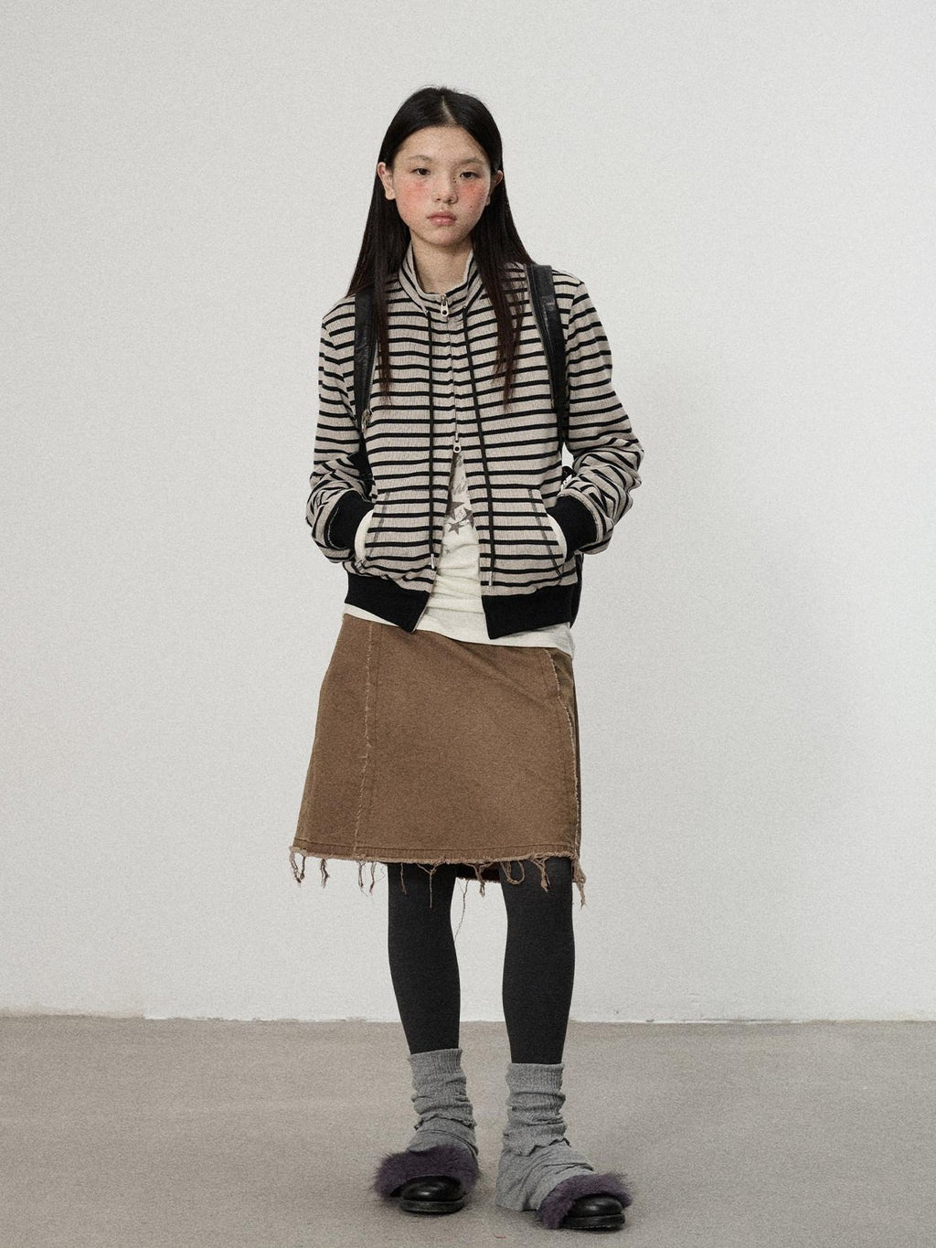 Achihara Striped Mushroom Back Cotton Blend Straight Commuter Women Sweatshirts