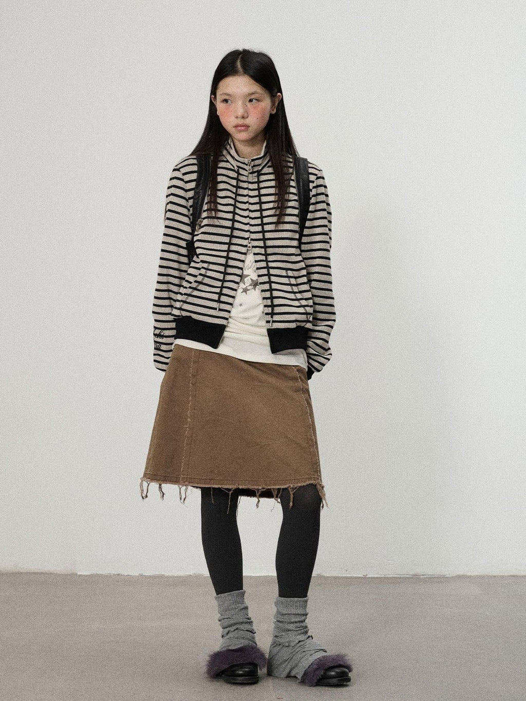 Achihara Striped Mushroom Back Cotton Blend Straight Commuter Women Sweatshirts
