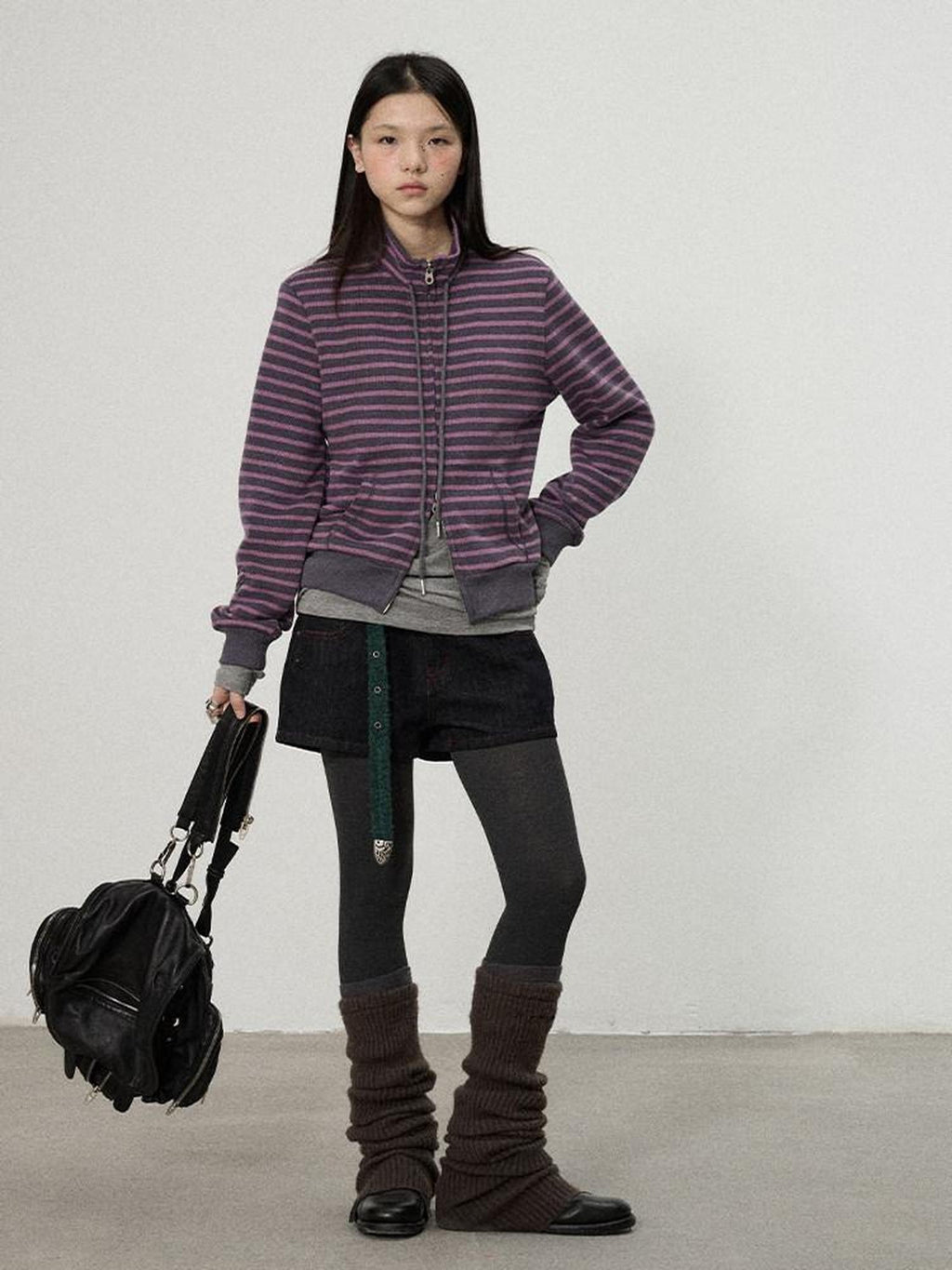 Achihara Striped Mushroom Back Cotton Blend Straight Commuter Women Sweatshirts