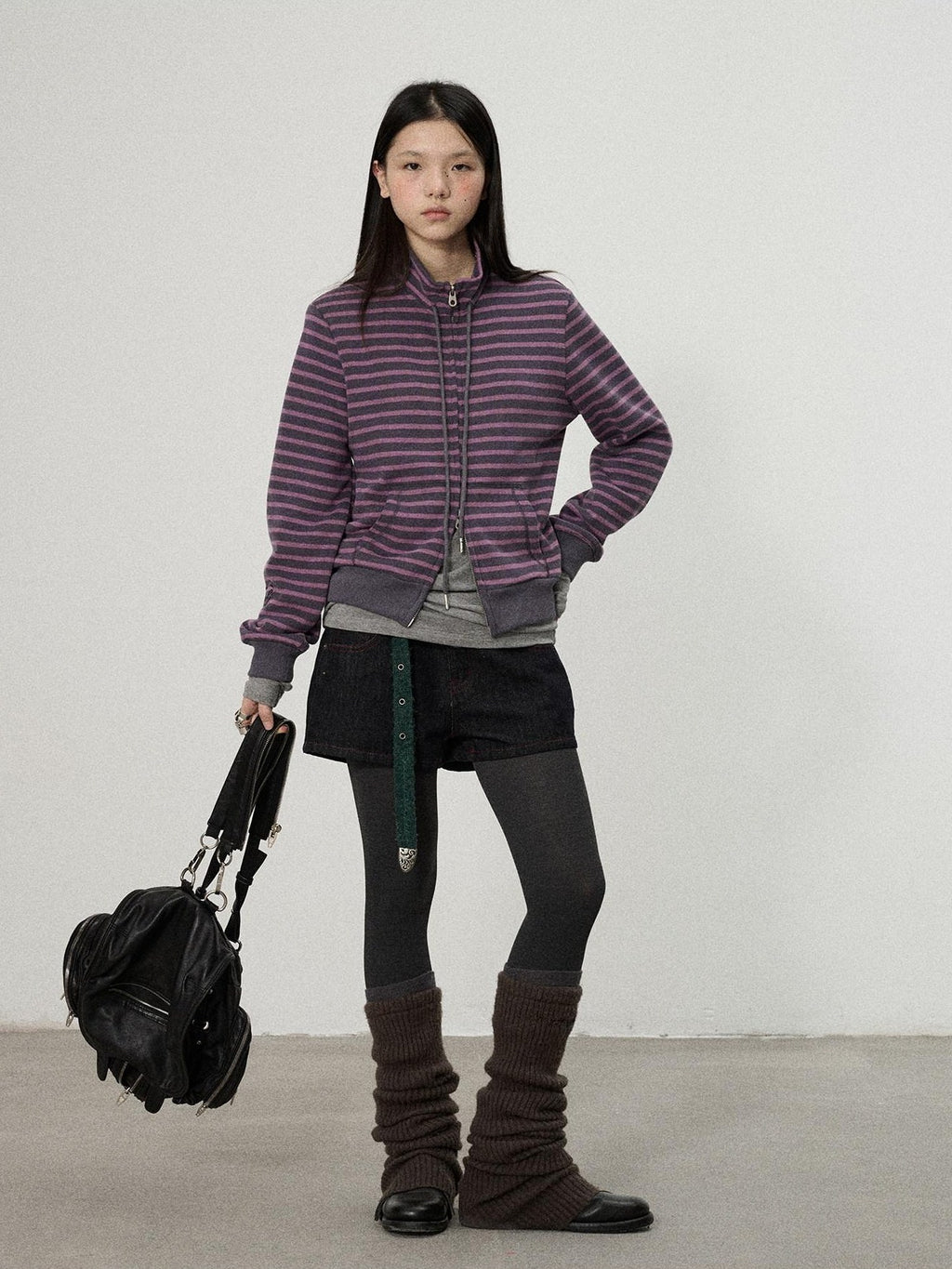 Achihara Striped Mushroom Back Cotton Blend Straight Commuter Women Sweatshirts