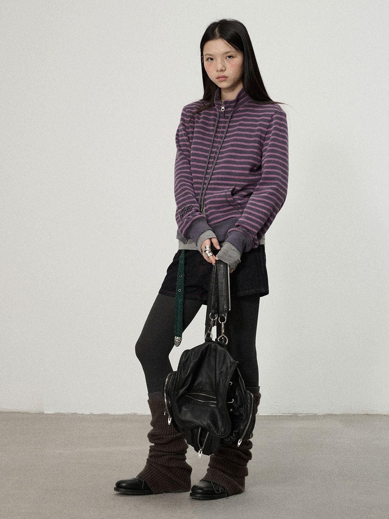 Achihara Striped Mushroom Back Cotton Blend Straight Commuter Women Sweatshirts