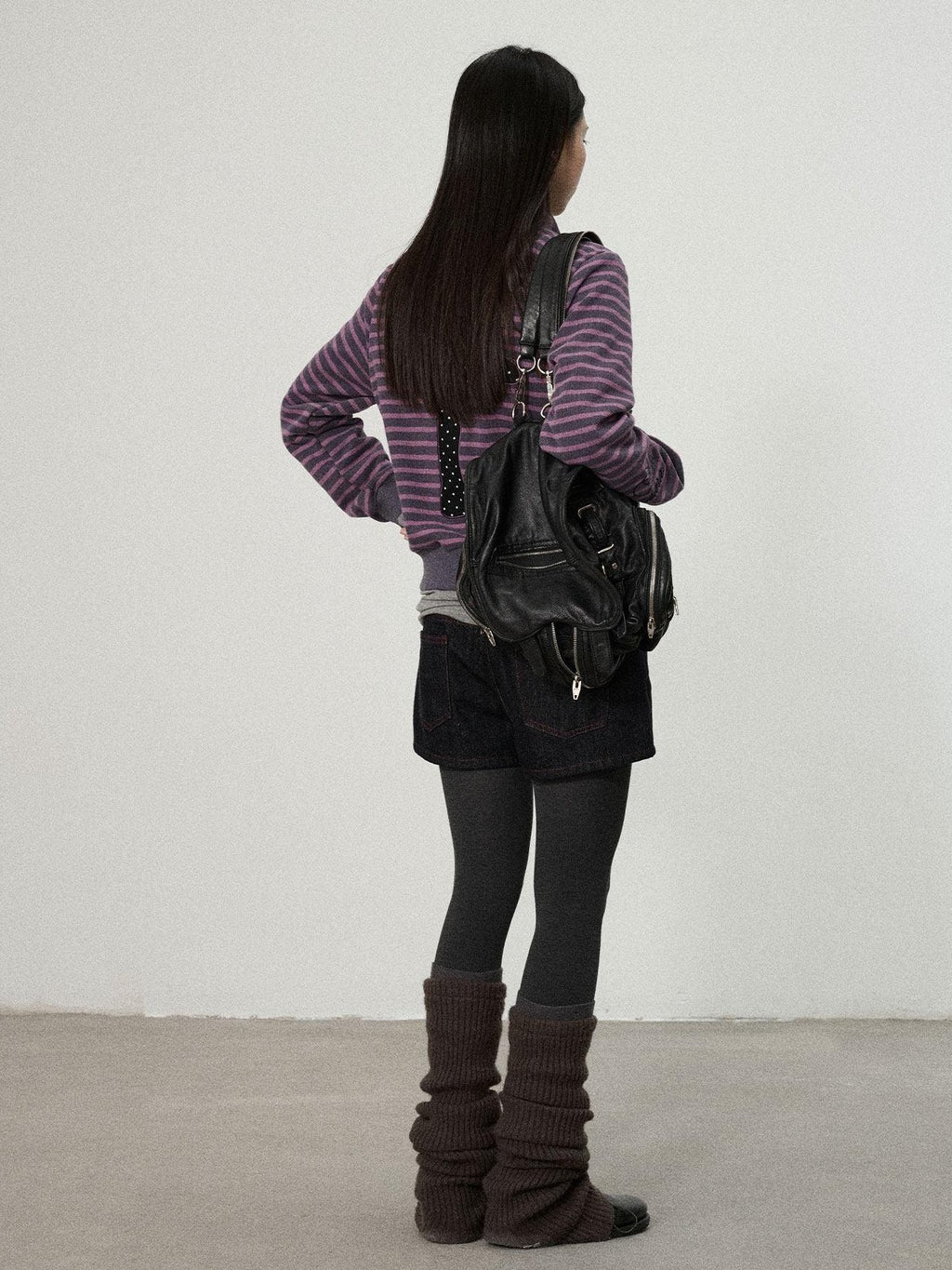 Achihara Striped Mushroom Back Cotton Blend Straight Commuter Women Sweatshirts
