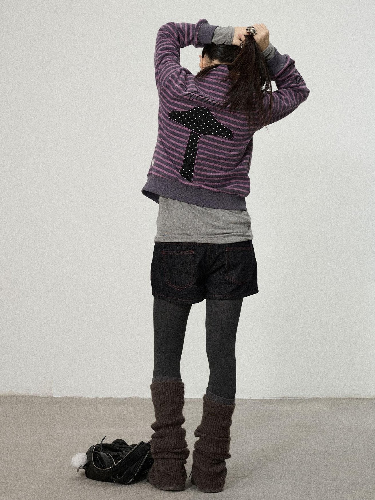 Achihara Striped Mushroom Back Cotton Blend Straight Commuter Women Sweatshirts