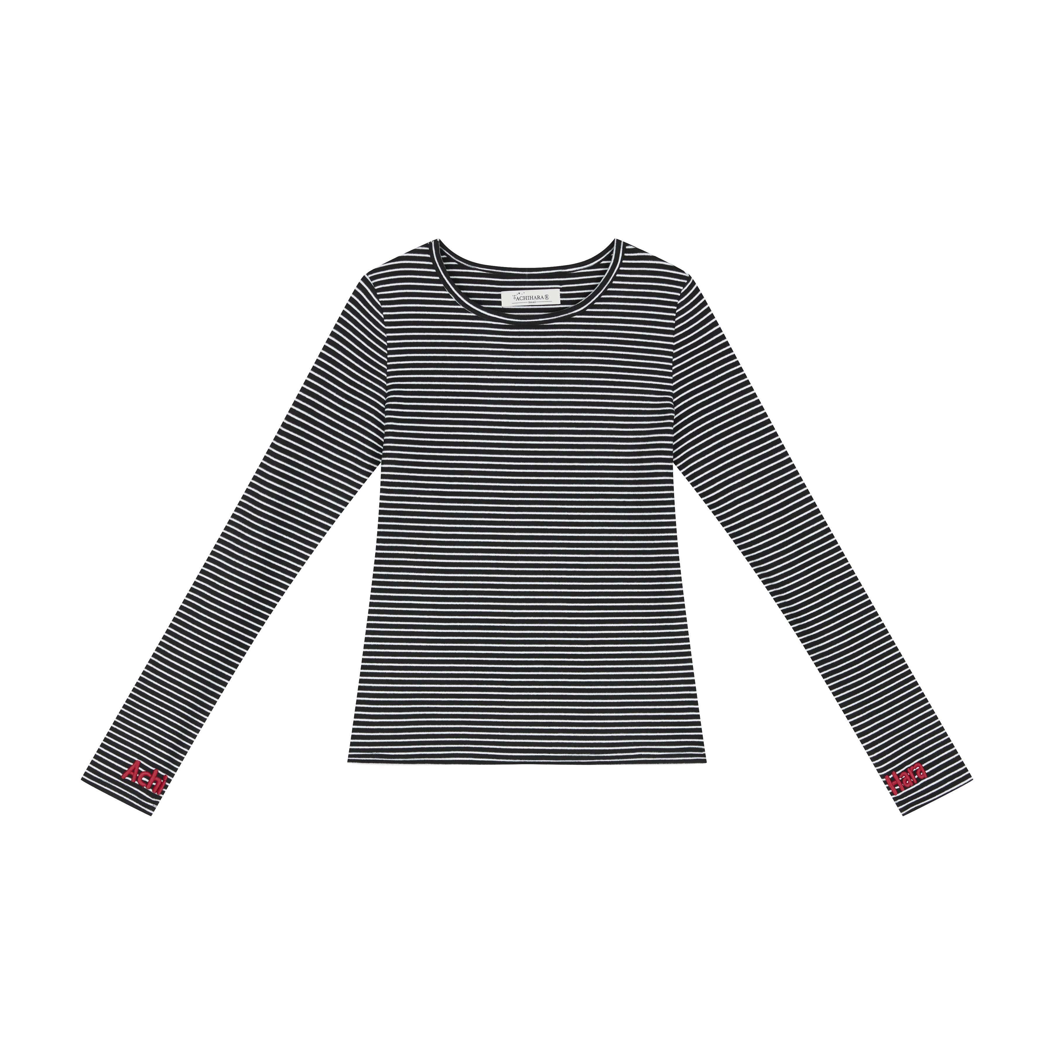 Achihara_Striped_Slim_Fit_Round_Neck_Women'S_Polyester_Spandex_Long_Sleeve_T-Shirts_MISSTT