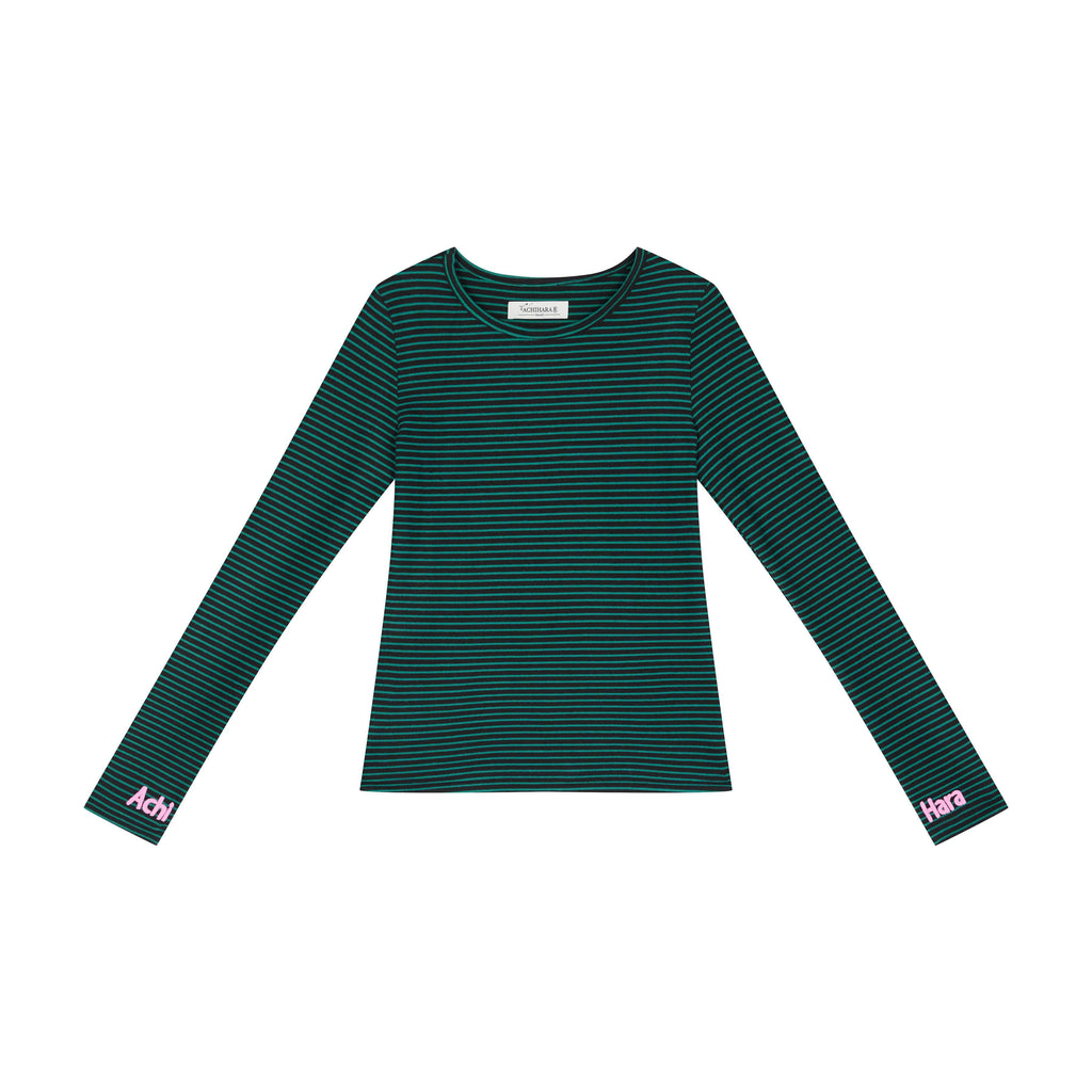 Achihara_Striped_Slim_Fit_Round_Neck_Women'S_Polyester_Spandex_Long_Sleeve_T-Shirts_MISSTT
