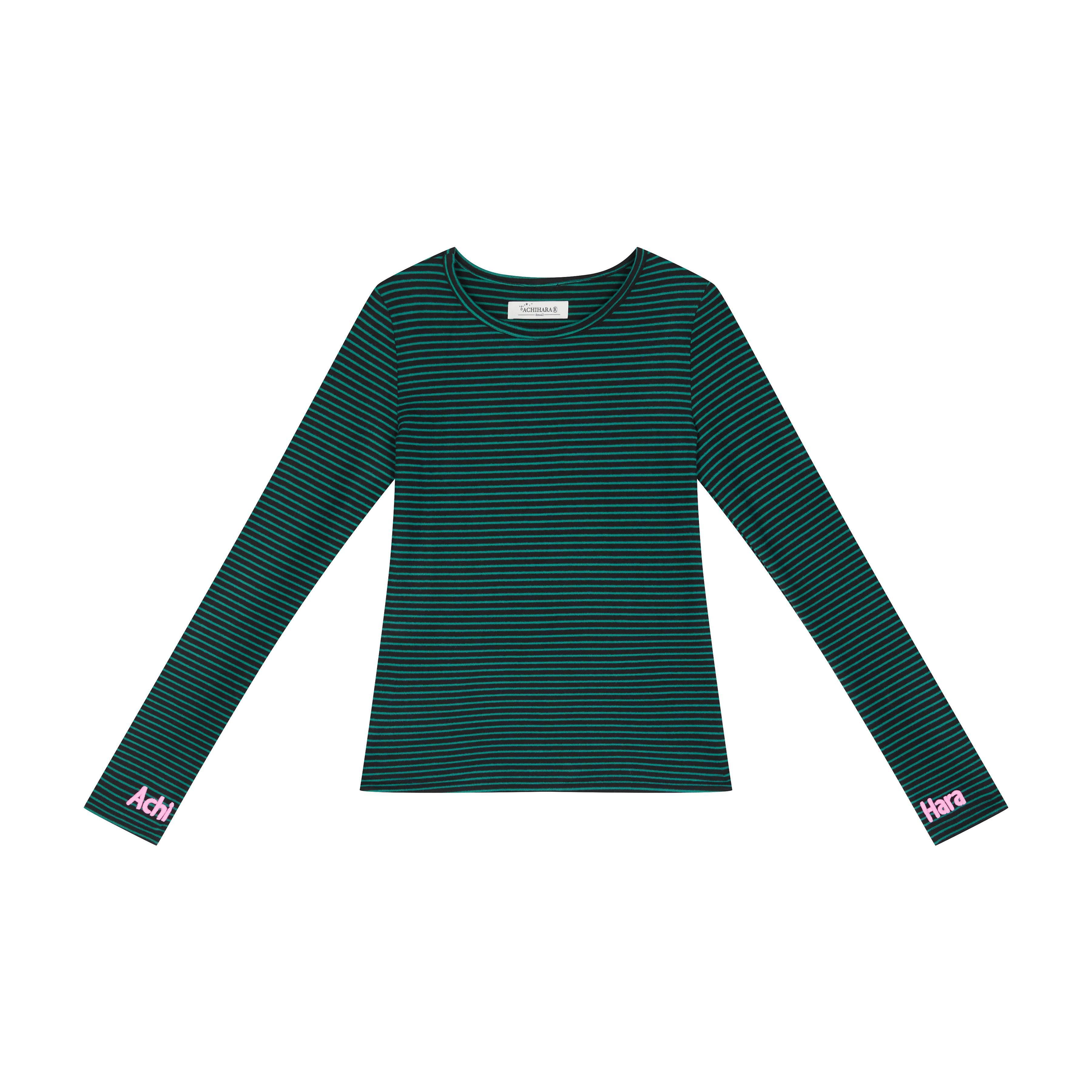 Achihara_Striped_Slim_Fit_Round_Neck_Women'S_Polyester_Spandex_Long_Sleeve_T-Shirts_MISSTT