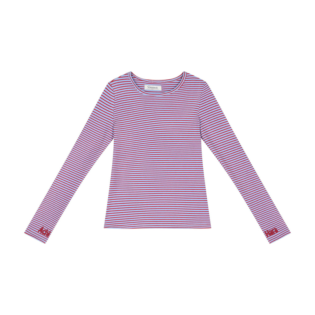 Achihara_Striped_Slim_Fit_Round_Neck_Women'S_Polyester_Spandex_Long_Sleeve_T-Shirts_MISSTT