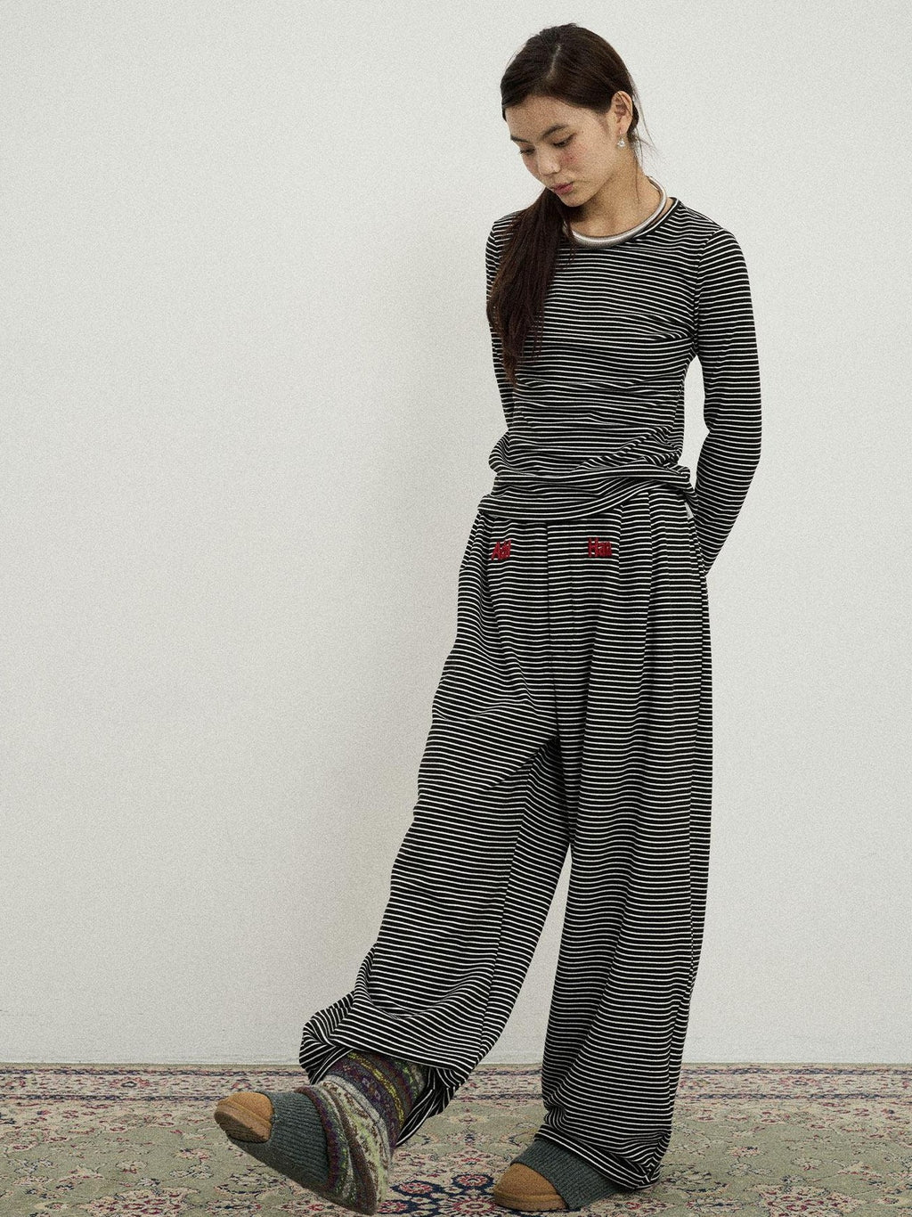 Achihara Striped Slim Fit Round Neck Women'S Polyester Spandex Long Sleeve T-Shirts