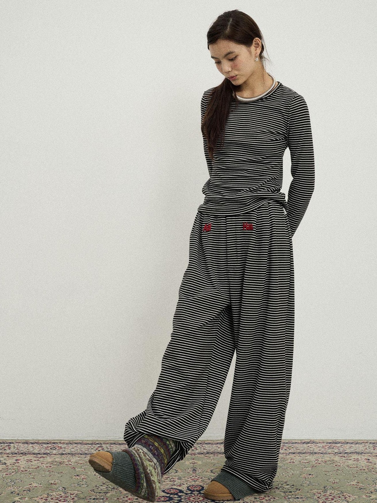 Achihara Striped Slim Fit Round Neck Women'S Polyester Spandex Long Sleeve T-Shirts