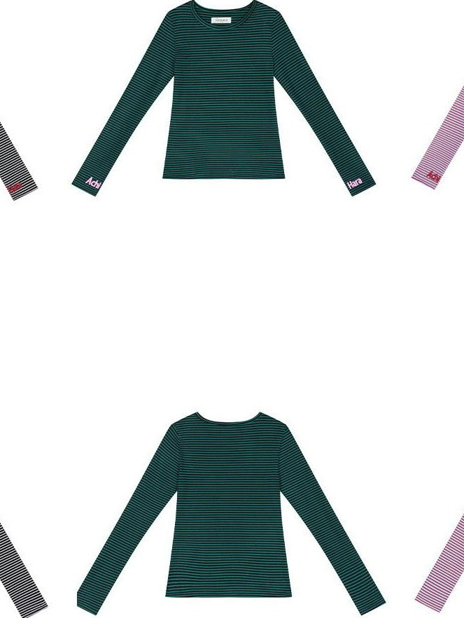 Achihara Striped Slim Fit Round Neck Women'S Polyester Spandex Long Sleeve T-Shirts