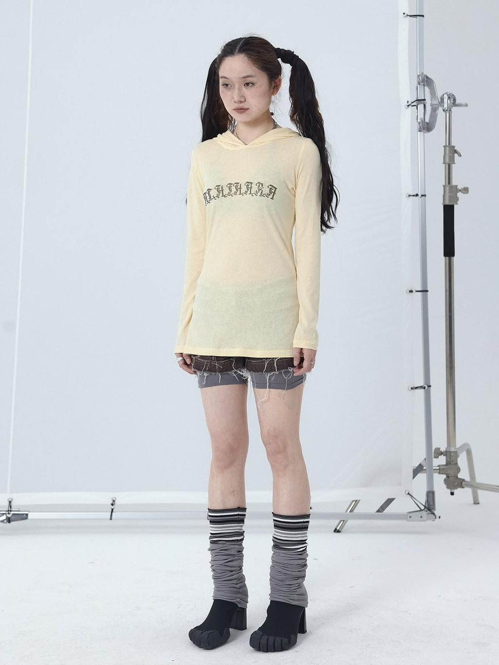 Achihara Studded Rhinestone Hooded Side Slit Women'S Slim Lightweight Long Sleeve T-Shirts