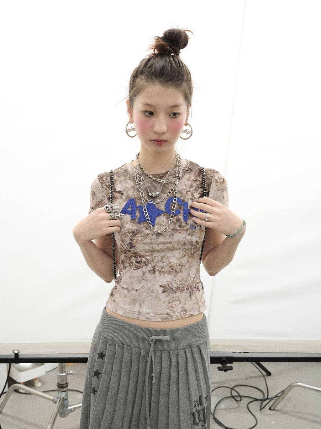 Achihara Suede Finish Tie Dye Print Knit Women'S Polyester Short Sleeve T-Shirts