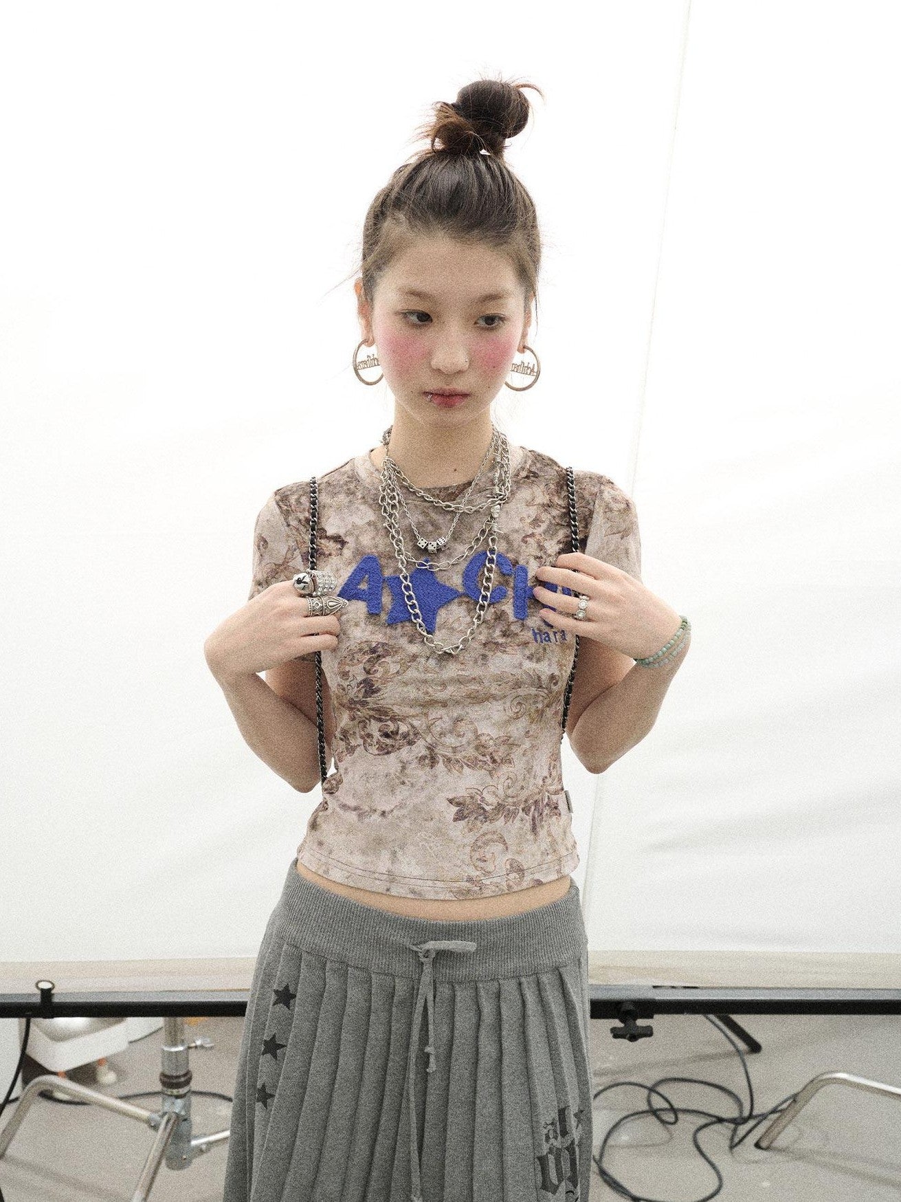 Achihara Suede Finish Tie Dye Print Knit Women'S Polyester Short Sleeve T-Shirts
