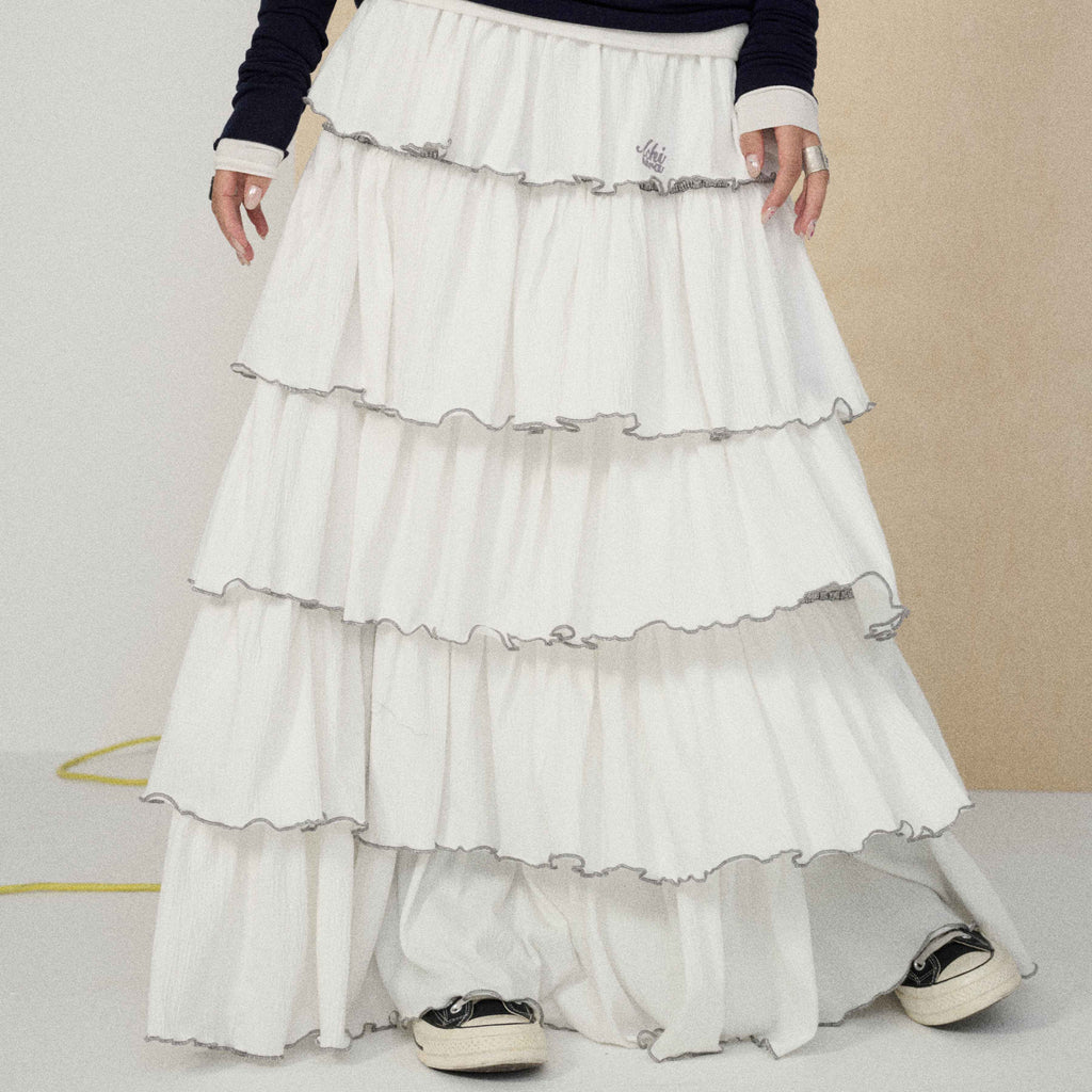 Achihara_Tiered_Cake_Midi_Ruffled_Women'S_Polyester_Cotton_Pleated_Skirts_MISSTT