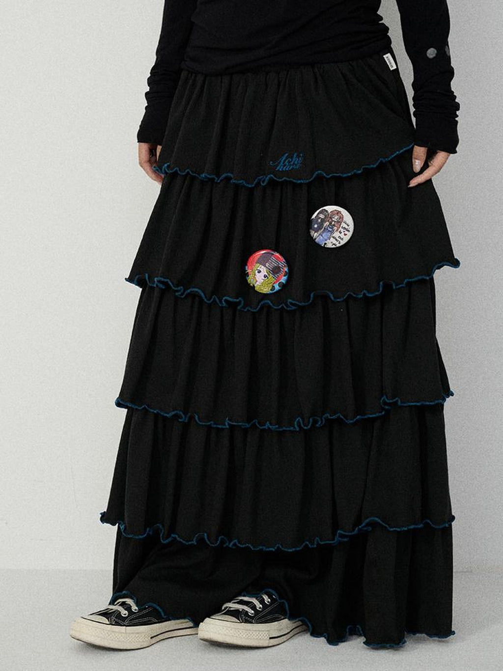 Achihara Tiered Cake Midi Ruffled Women'S Polyester Cotton Pleated Skirts