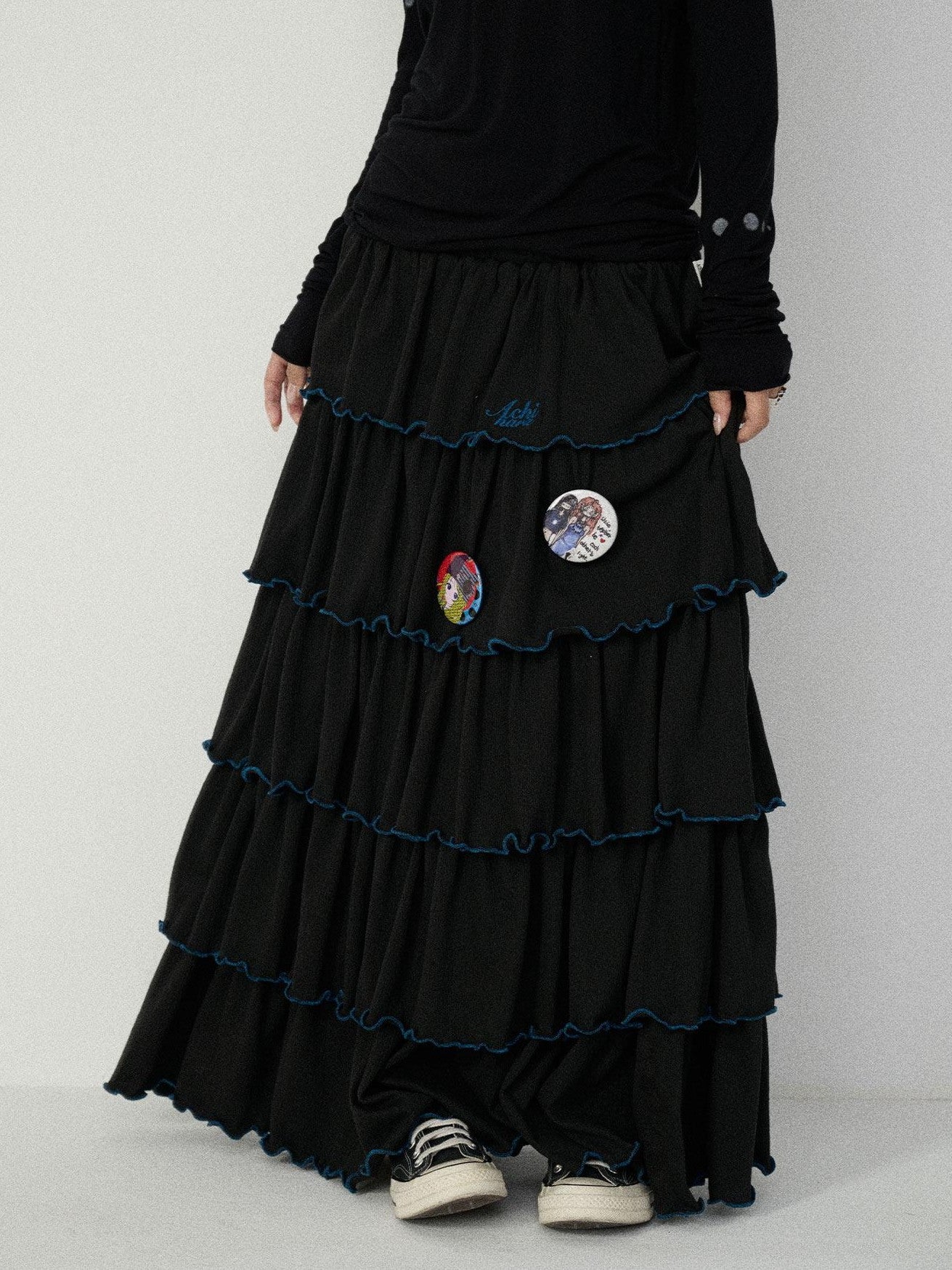 Achihara Tiered Cake Midi Ruffled Women'S Polyester Cotton Pleated Skirts