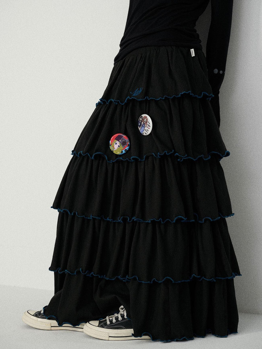 Achihara Tiered Cake Midi Ruffled Women'S Polyester Cotton Pleated Skirts