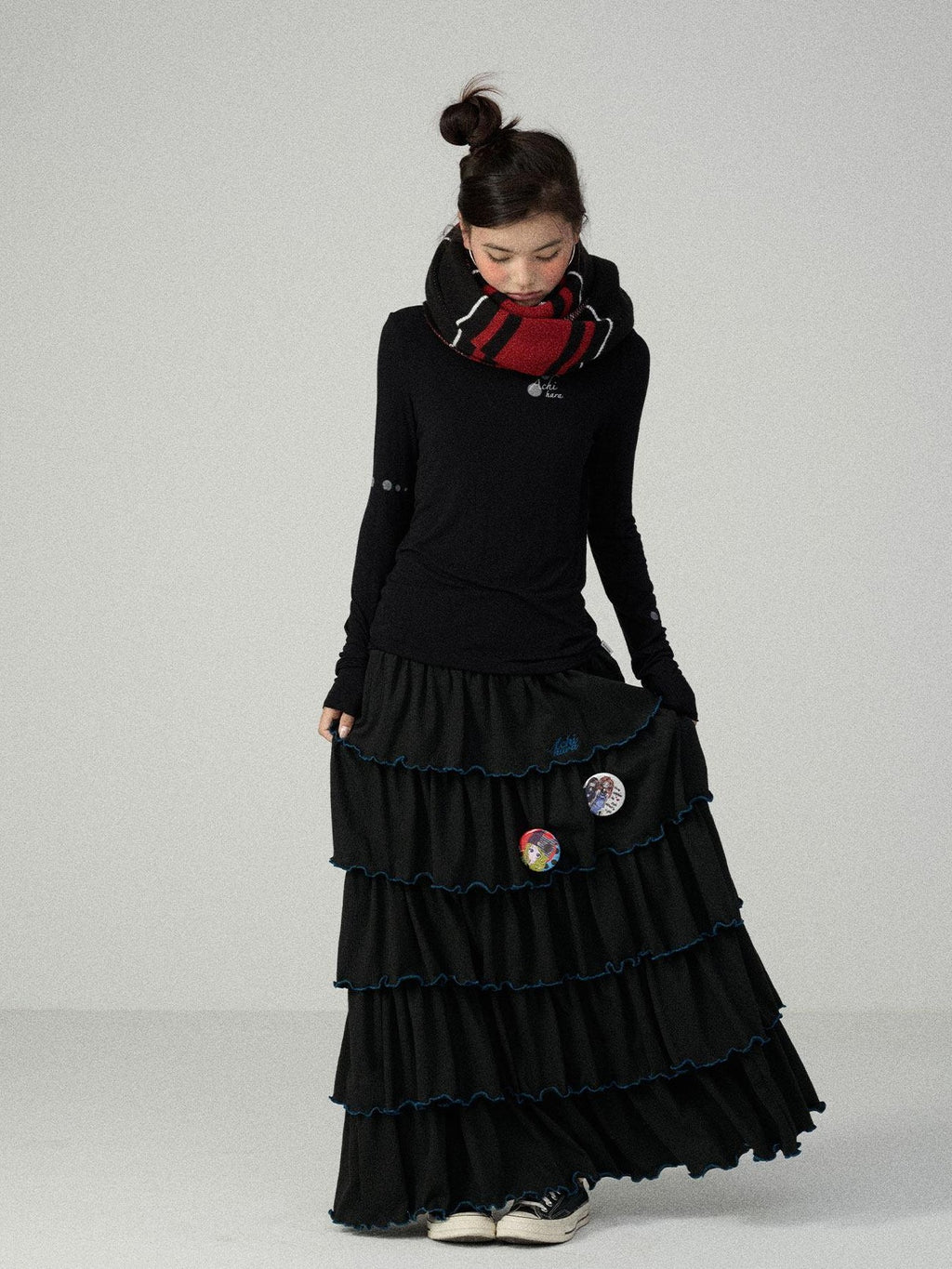 Achihara Tiered Cake Midi Ruffled Women'S Polyester Cotton Pleated Skirts