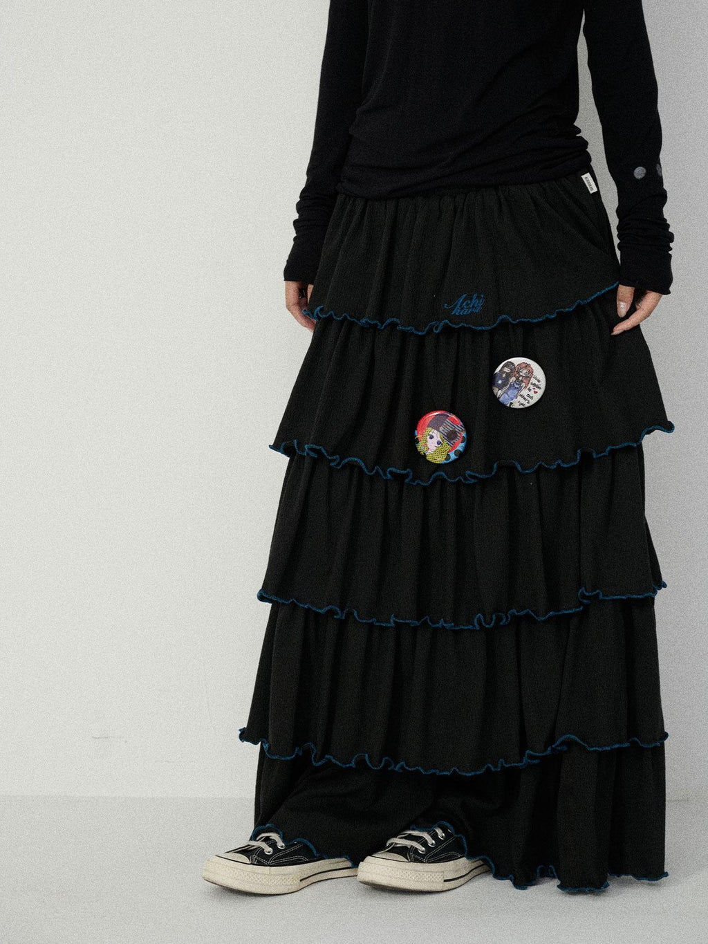 Achihara Tiered Cake Midi Ruffled Women'S Polyester Cotton Pleated Skirts
