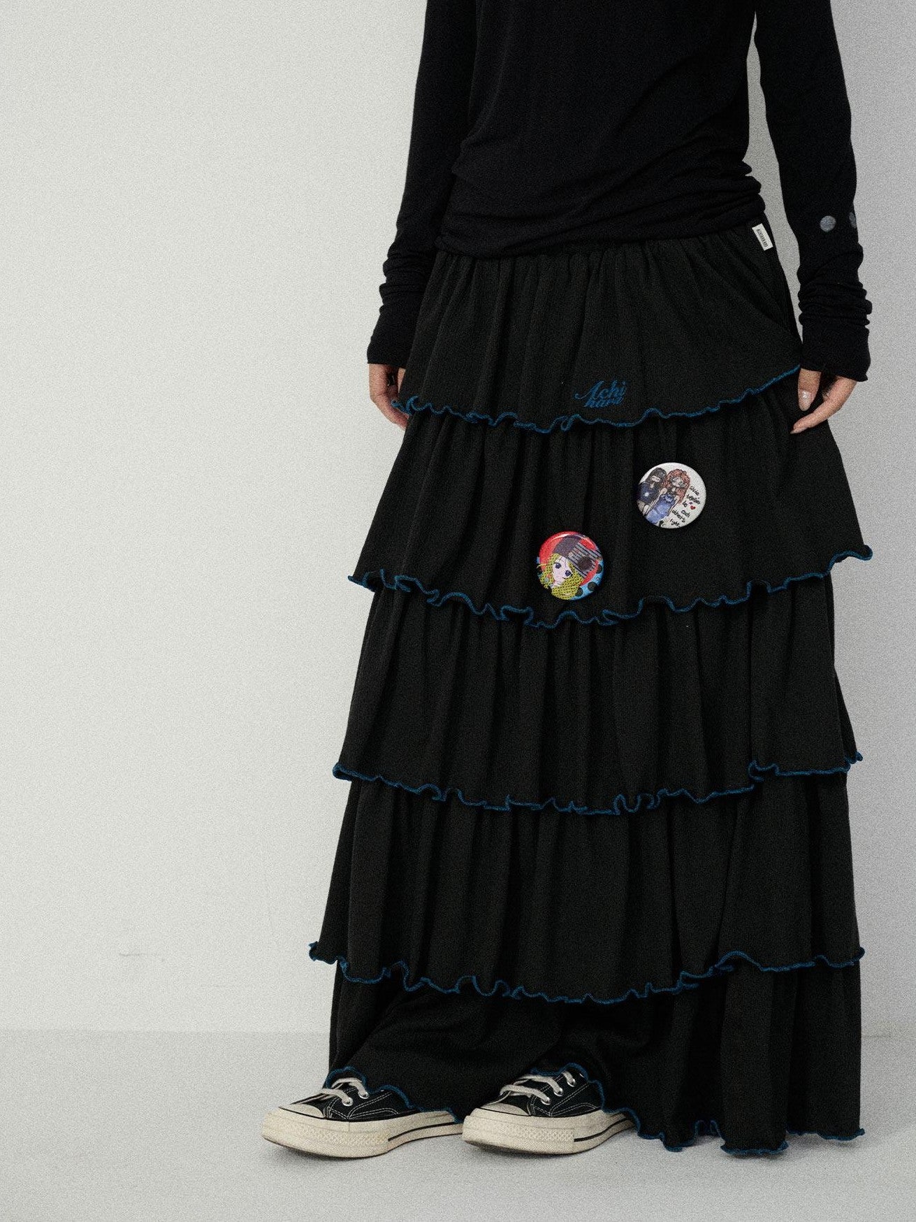 Achihara Tiered Cake Midi Ruffled Women'S Polyester Cotton Pleated Skirts