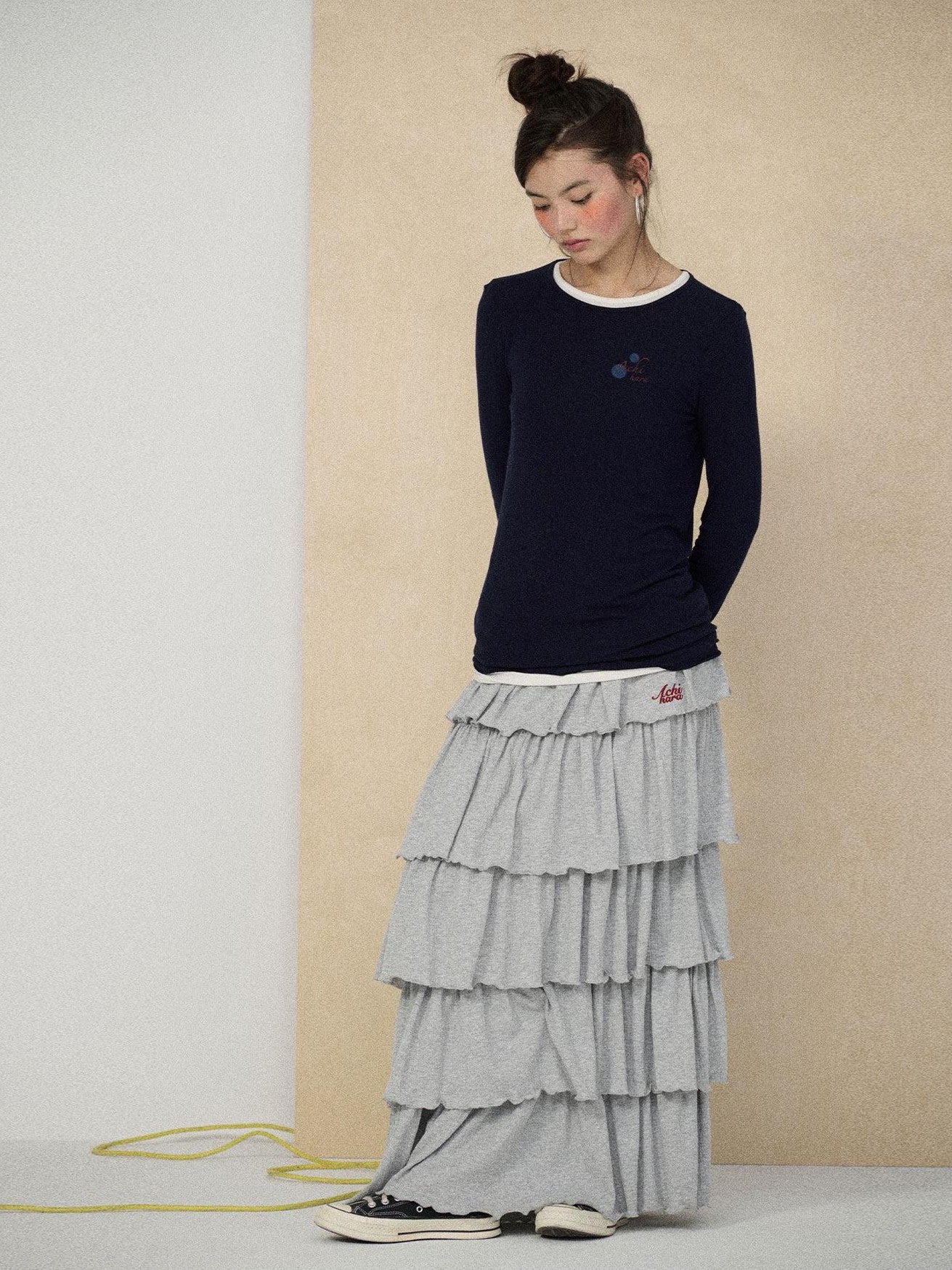Achihara Tiered Cake Midi Ruffled Women'S Polyester Cotton Pleated Skirts