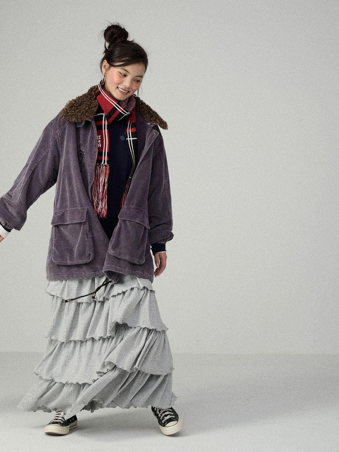 Achihara Tiered Cake Midi Ruffled Women'S Polyester Cotton Pleated Skirts
