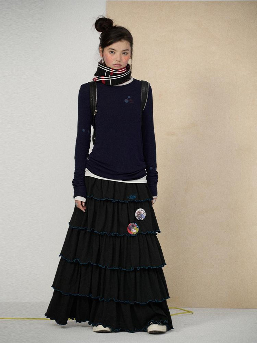 Achihara Tiered Cake Midi Ruffled Women'S Polyester Cotton Pleated Skirts