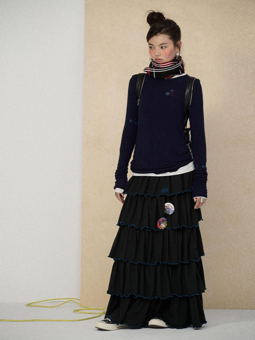 Achihara Tiered Cake Midi Ruffled Women'S Polyester Cotton Pleated Skirts