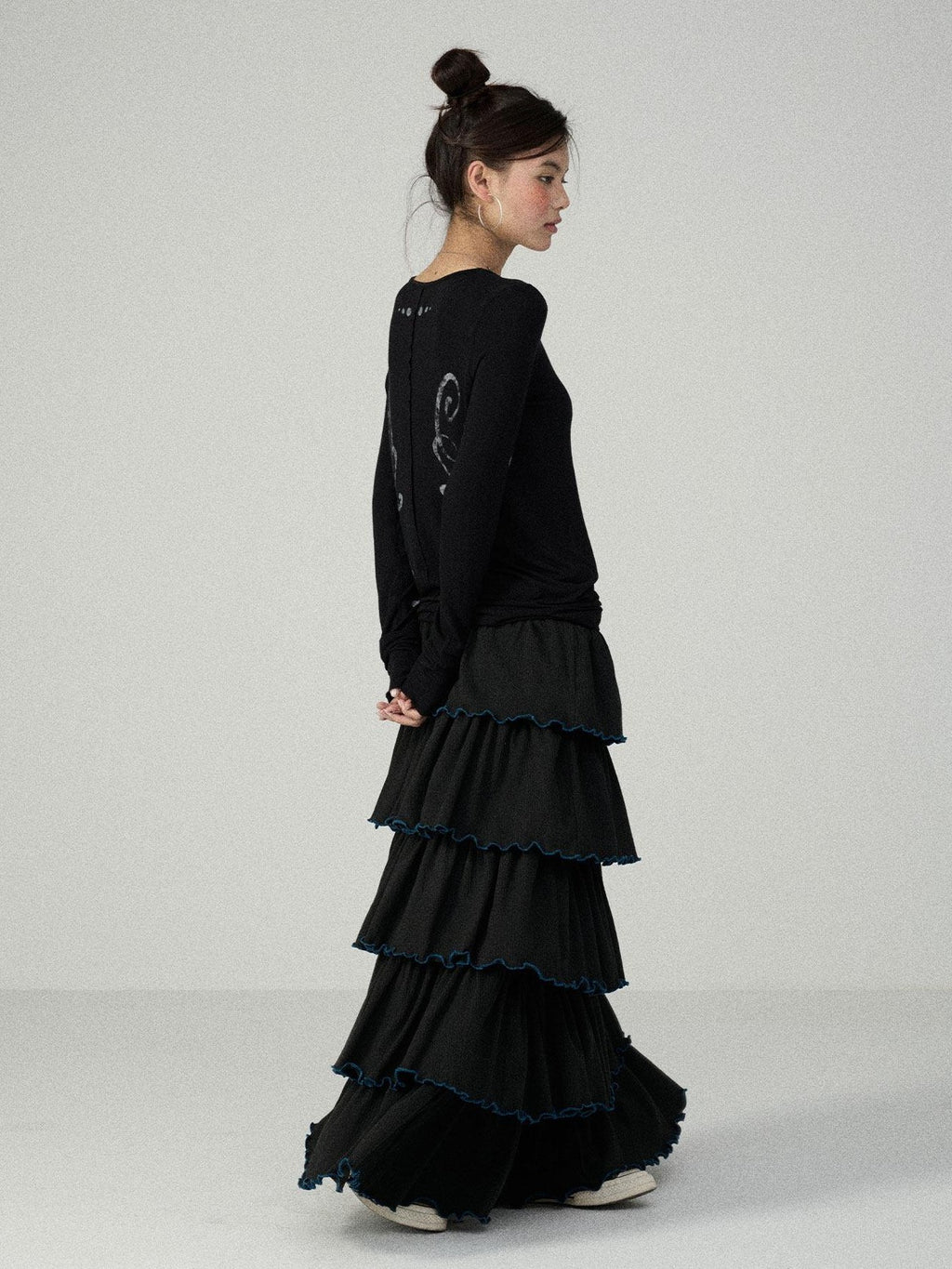 Achihara Tiered Cake Midi Ruffled Women'S Polyester Cotton Pleated Skirts