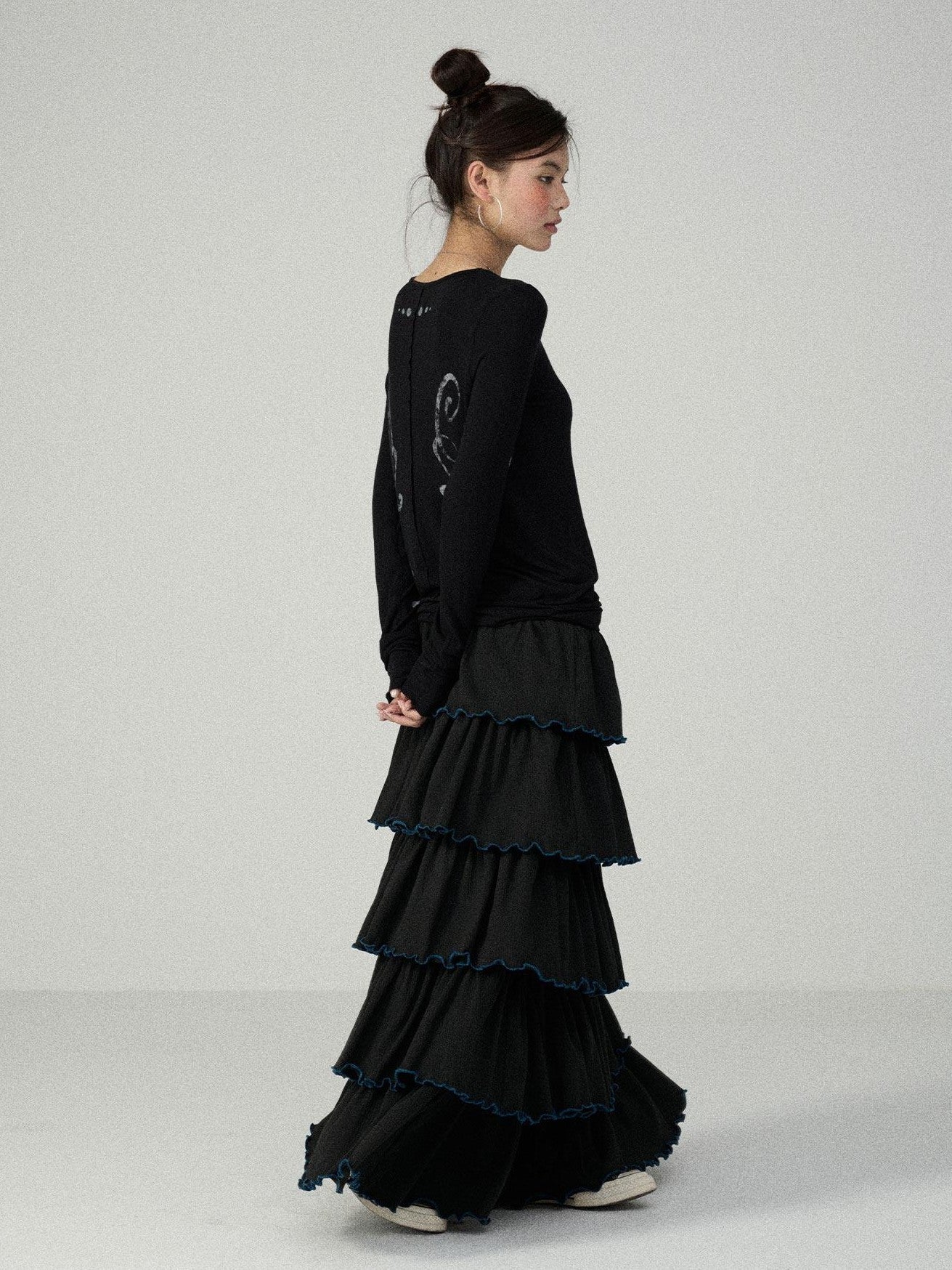 Achihara Tiered Cake Midi Ruffled Women'S Polyester Cotton Pleated Skirts