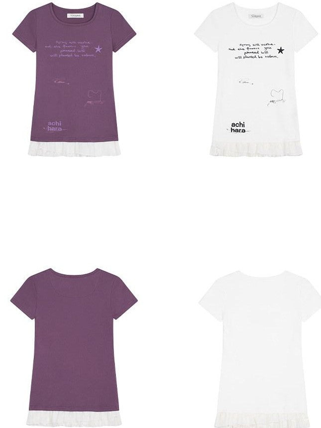 Achihara Time Bandage Lace Print Slim Fit Women'S Cotton Spandex Short Sleeve T-Shirts