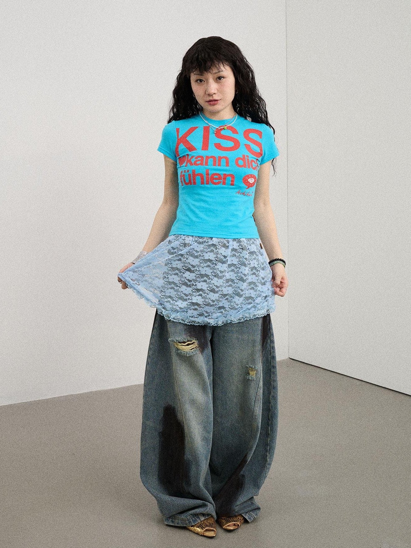 Achihara Two Kissing Fish Print Cropped Slim Women'S Cotton Stretch Short Sleeve T-Shirts