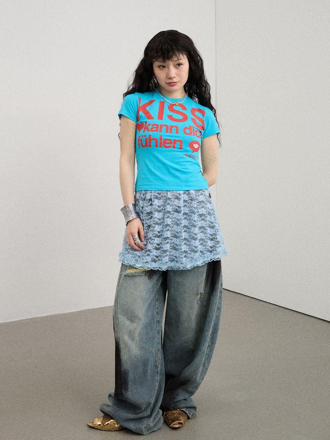 Achihara Two Kissing Fish Print Cropped Slim Women'S Cotton Stretch Short Sleeve T-Shirts