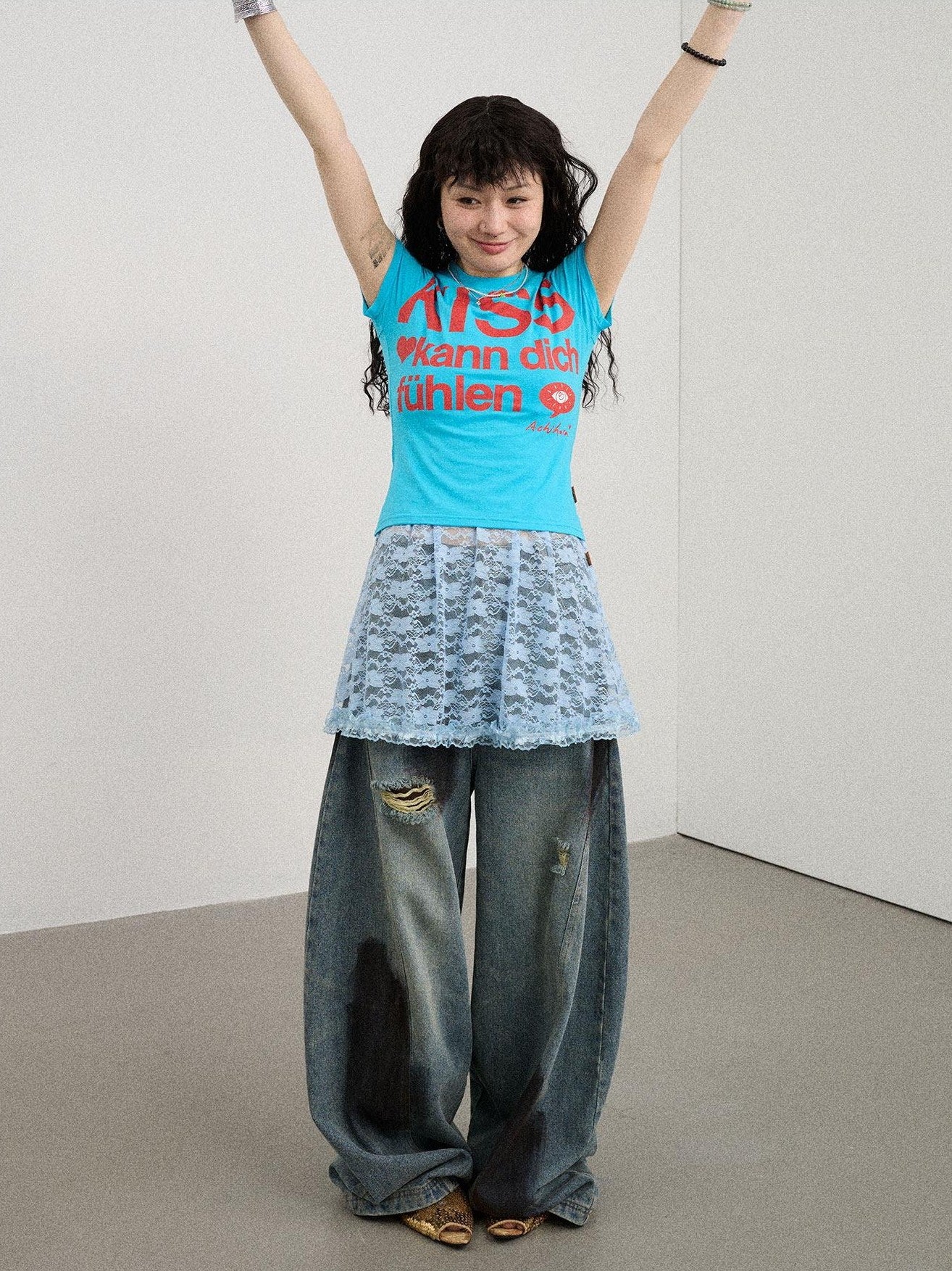 Achihara Two Kissing Fish Print Cropped Slim Women'S Cotton Stretch Short Sleeve T-Shirts