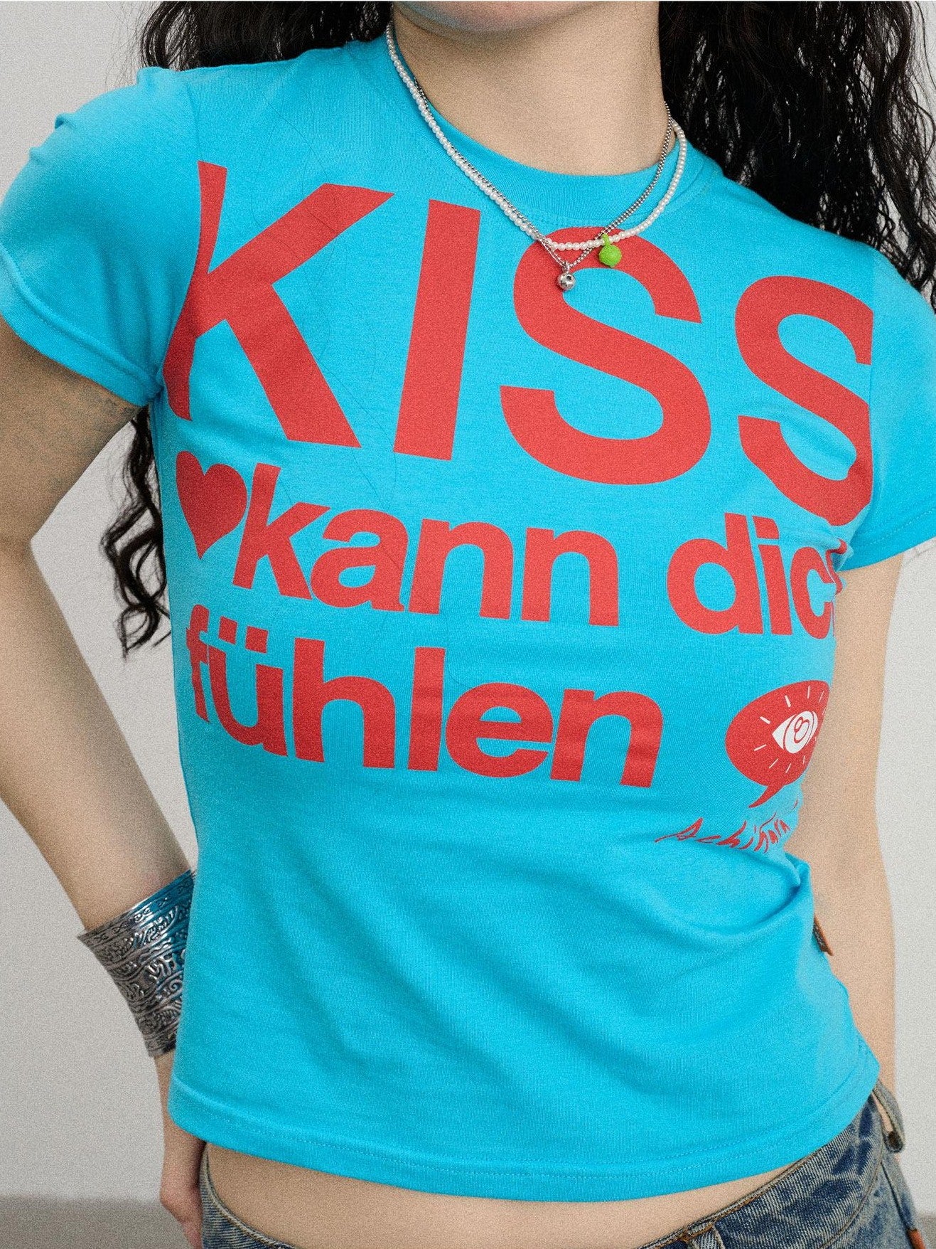 Achihara Two Kissing Fish Print Cropped Slim Women'S Cotton Stretch Short Sleeve T-Shirts