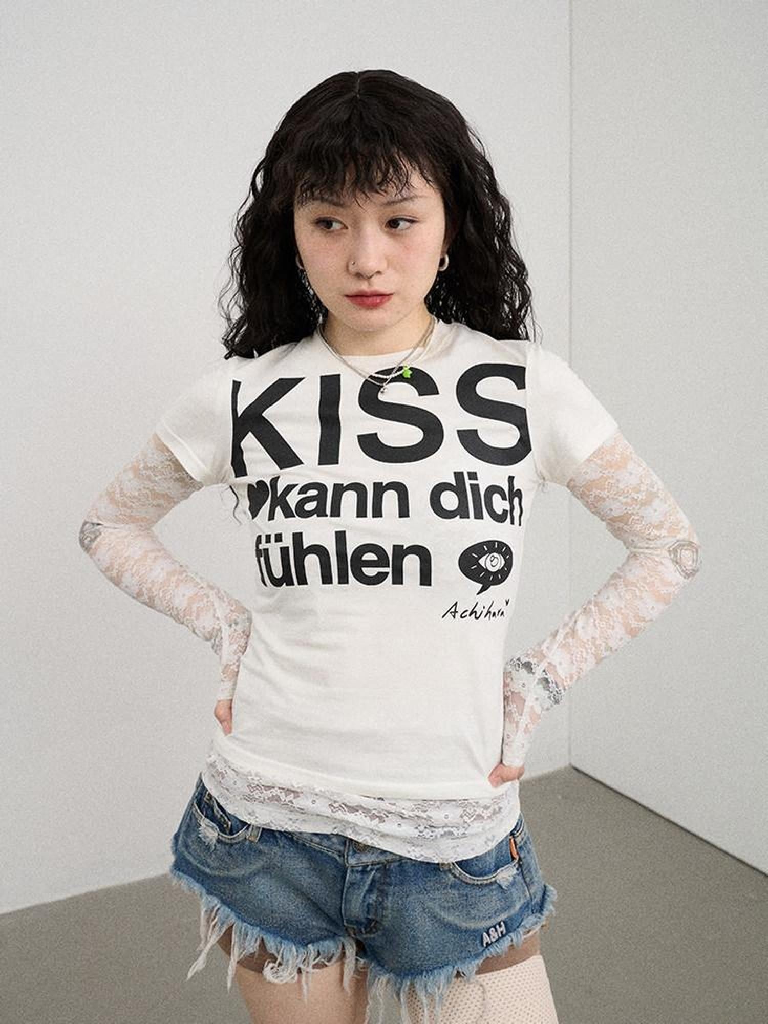 Achihara Two Kissing Fish Print Cropped Slim Women'S Cotton Stretch Short Sleeve T-Shirts