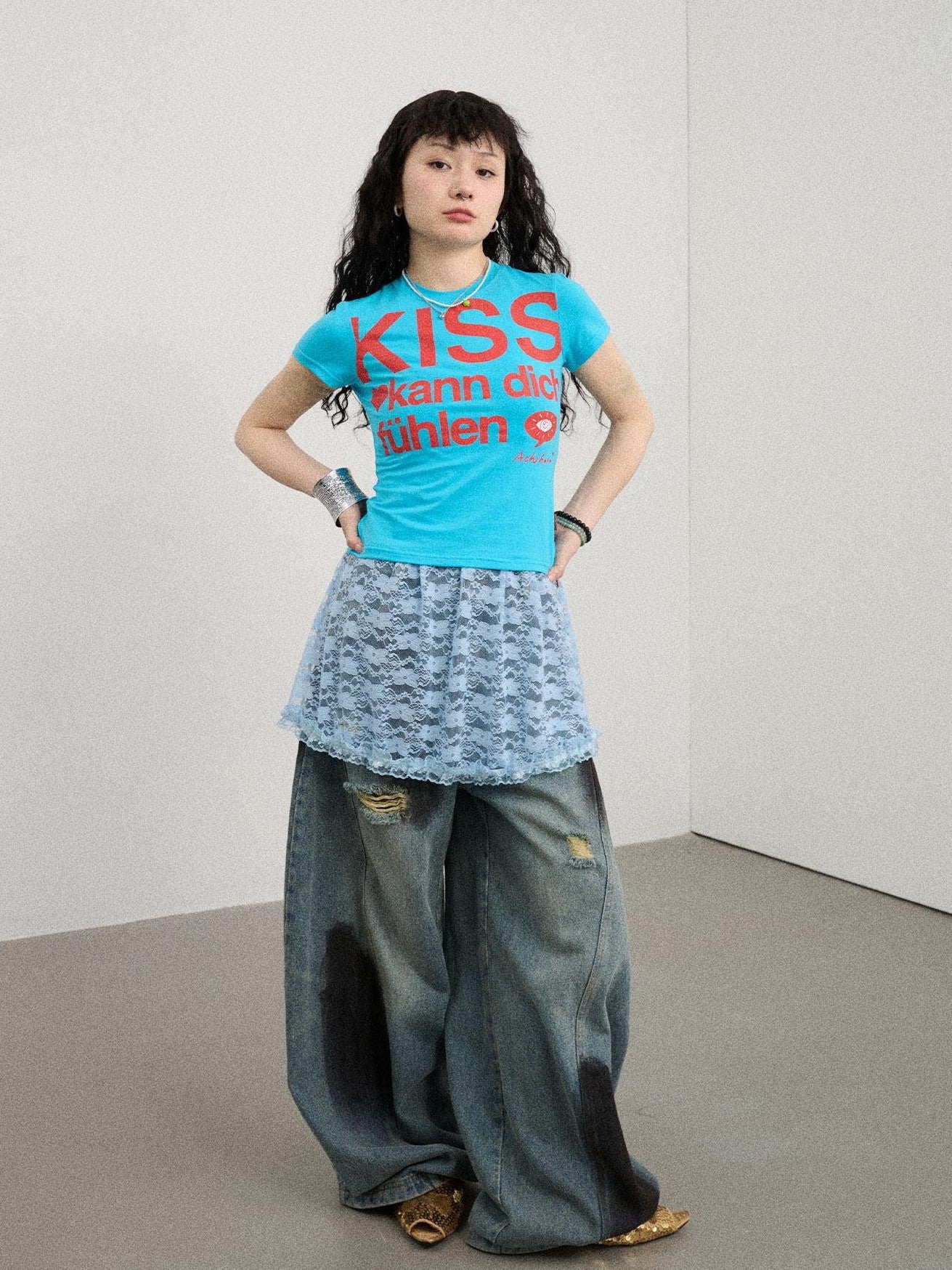 Achihara Two Kissing Fish Print Cropped Slim Women'S Cotton Stretch Short Sleeve T-Shirts