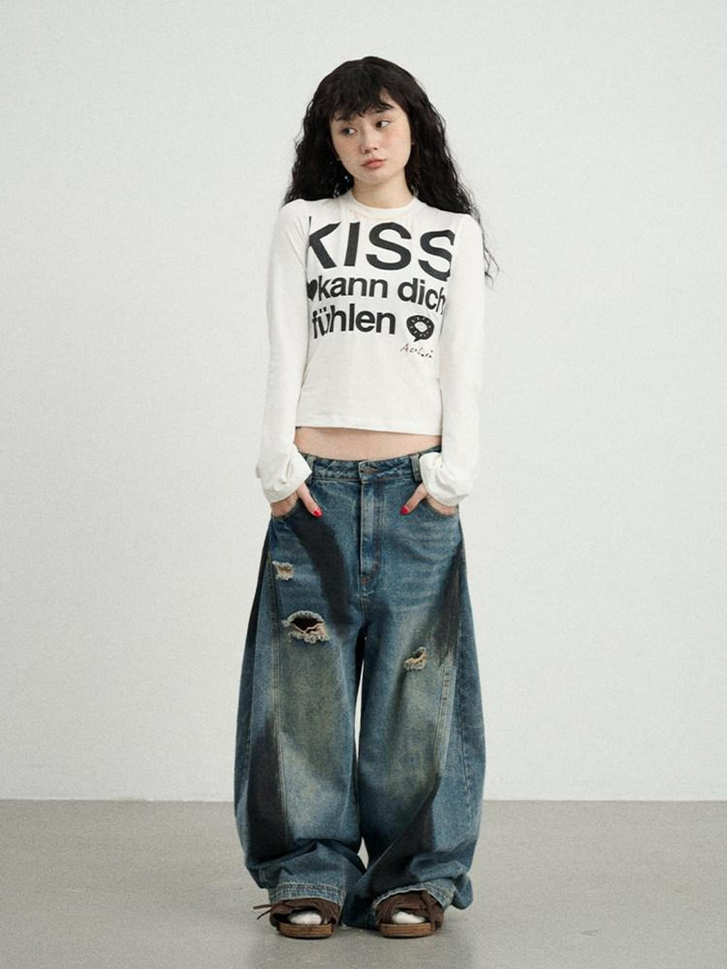 Achihara Two Kissing Fish Print Cropped Slim Women'S Cotton Stretch Short Sleeve T-Shirts