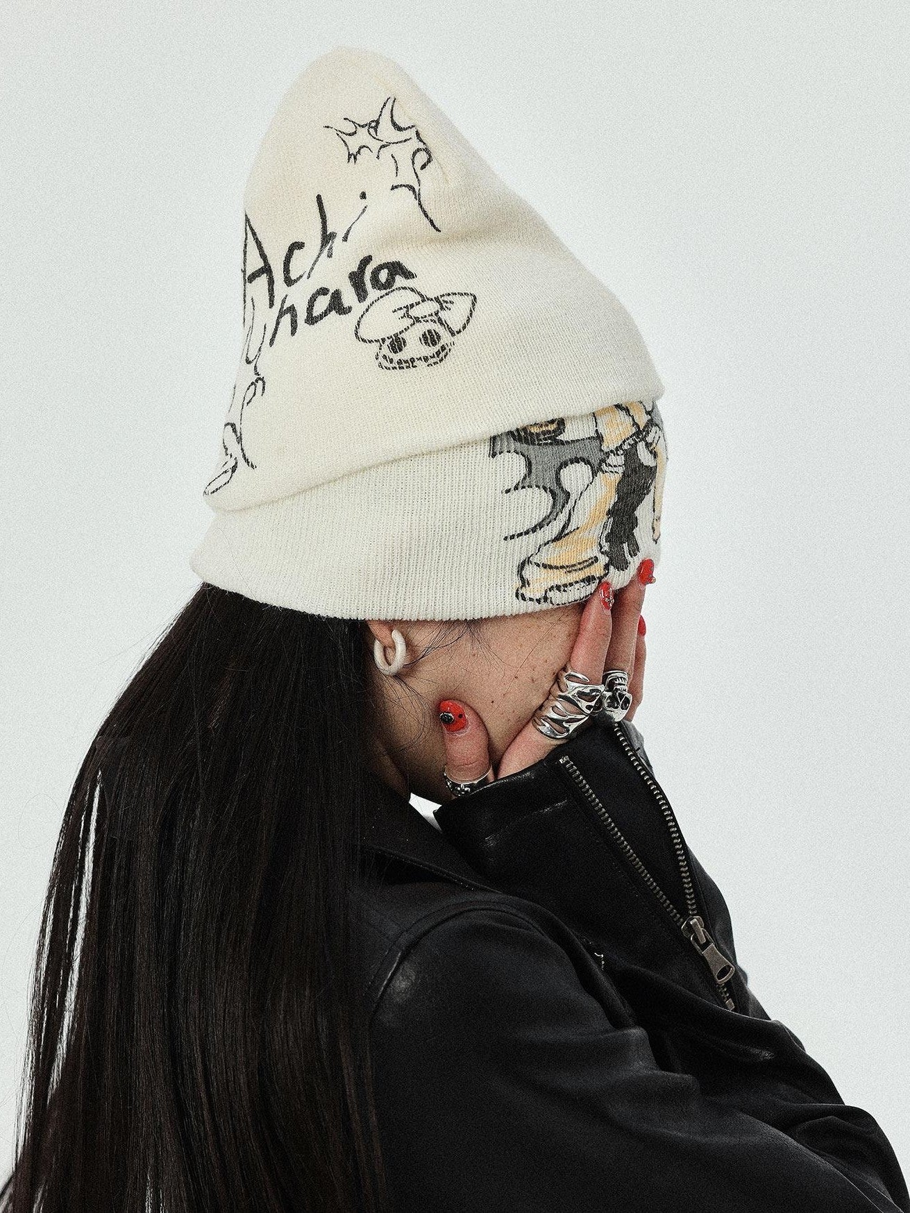 Achihara Urban Street Knitted Manga Girl Print Women'S Acrylic Winter Hats