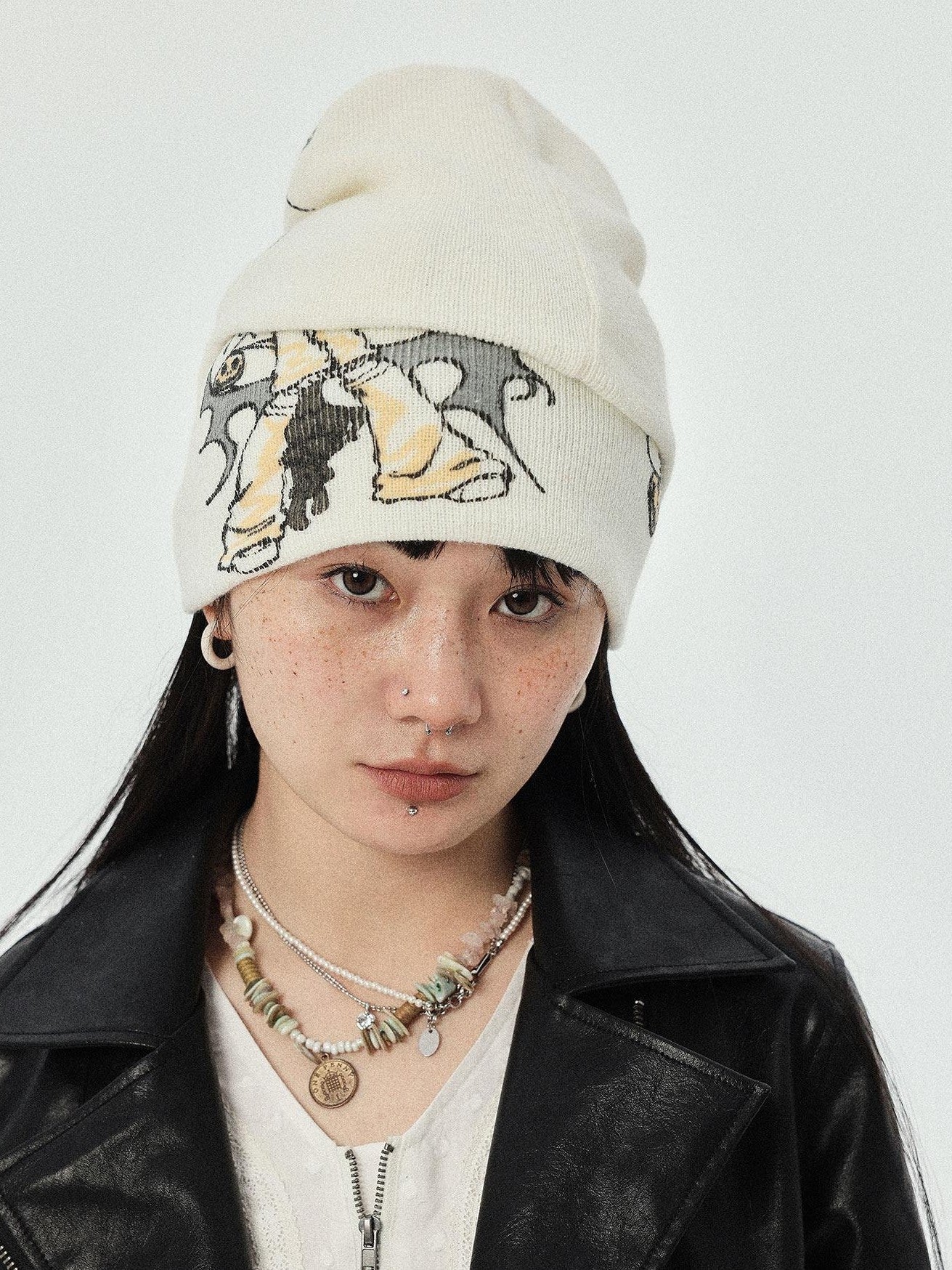 Achihara Urban Street Knitted Manga Girl Print Women'S Acrylic Winter Hats