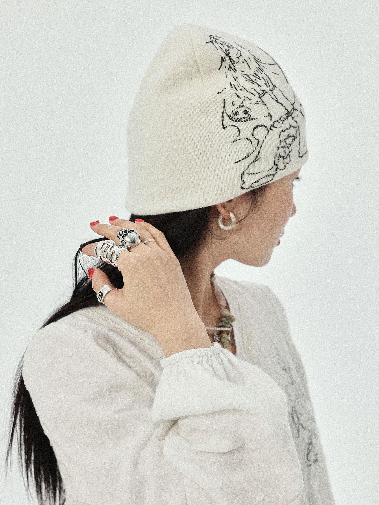 Achihara Urban Street Knitted Manga Girl Print Women'S Acrylic Winter Hats