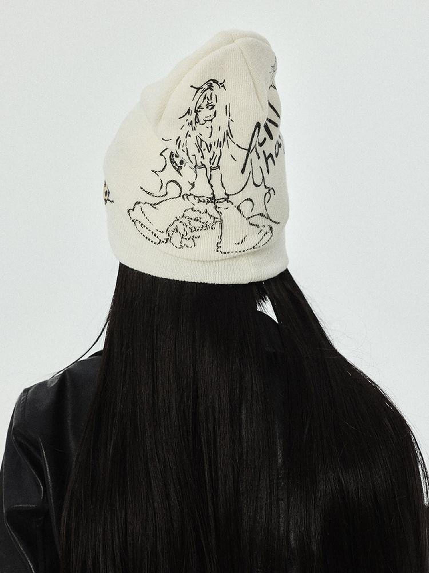 Achihara Urban Street Knitted Manga Girl Print Women'S Acrylic Winter Hats