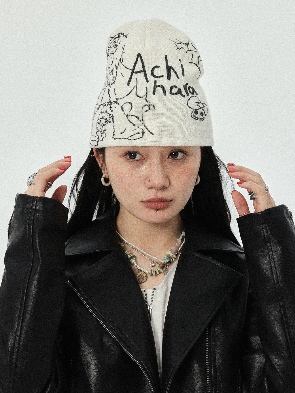 Achihara Urban Street Knitted Manga Girl Print Women'S Acrylic Winter Hats