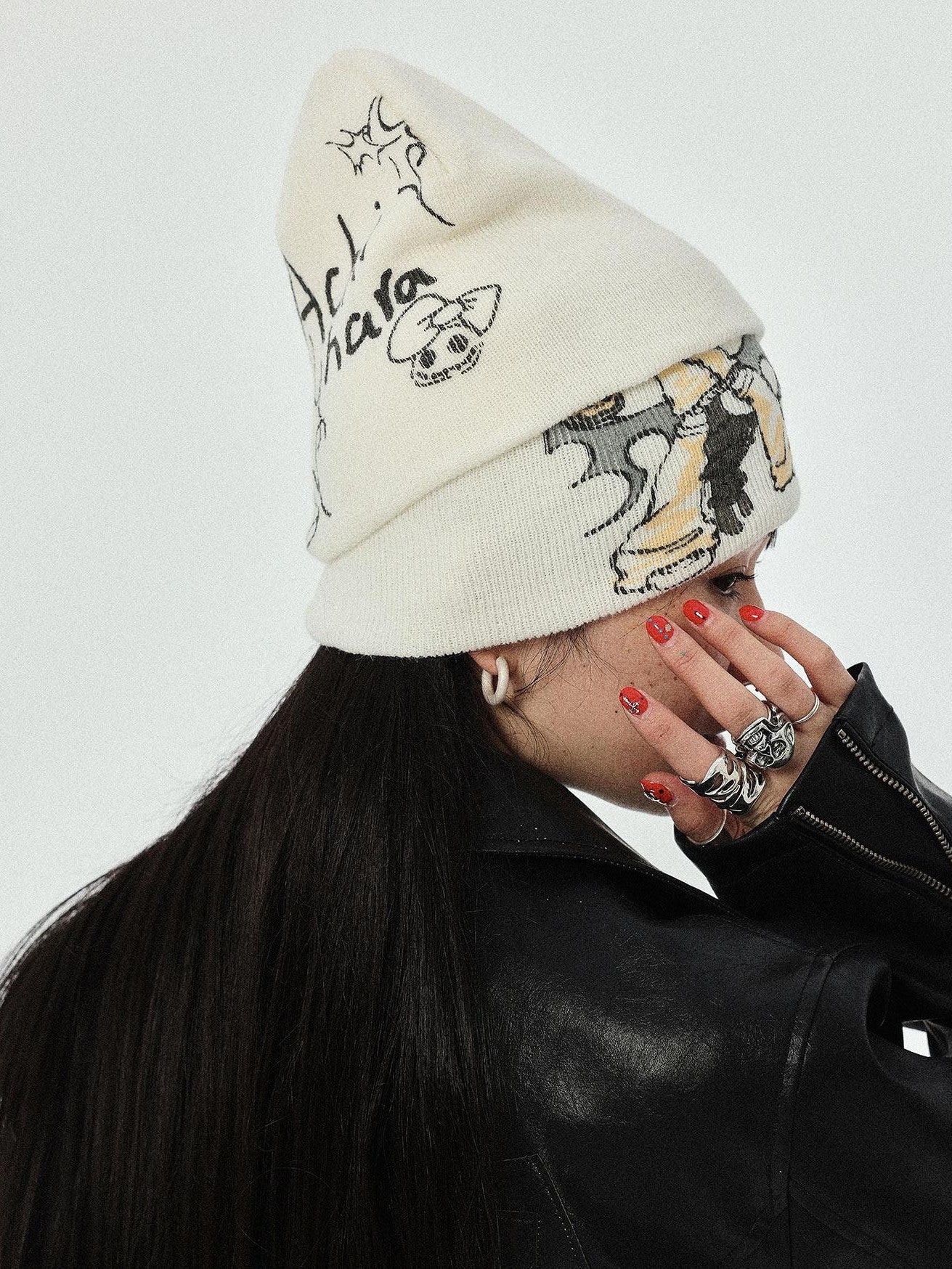 Achihara Urban Street Knitted Manga Girl Print Women'S Acrylic Winter Hats