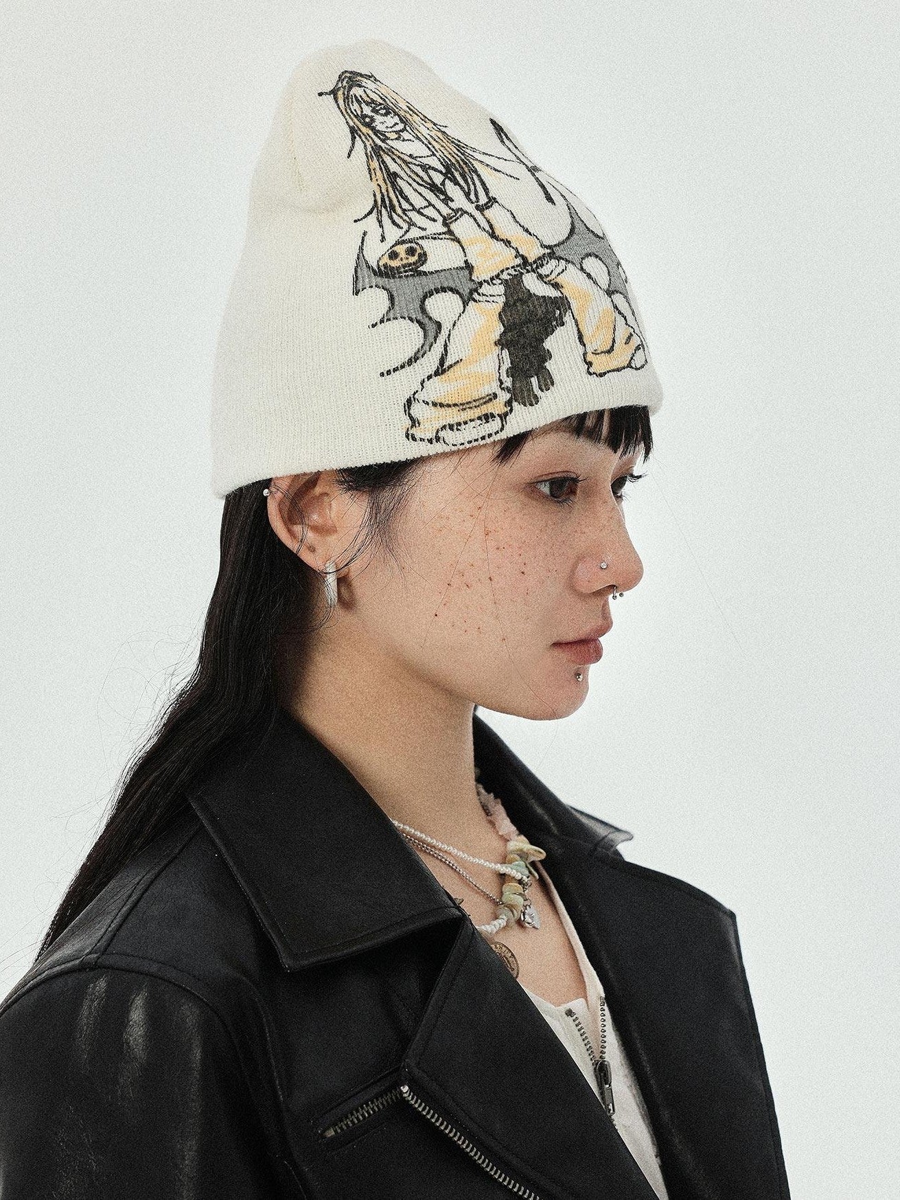 Achihara Urban Street Knitted Manga Girl Print Women'S Acrylic Winter Hats
