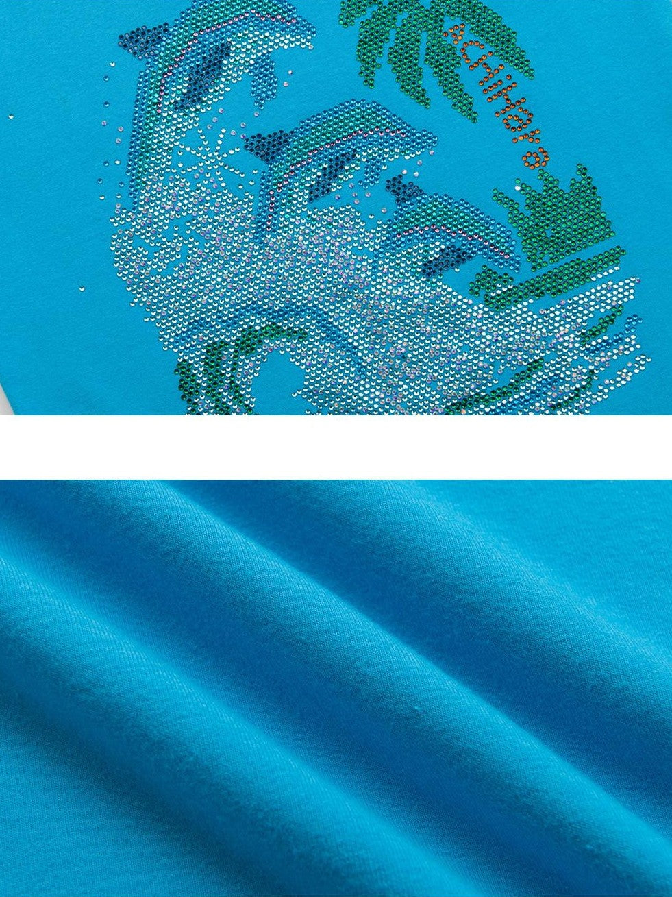 Achihara Vintage Blue Rhinestone Round Neck Slim Fit Short Crop Women'S Camisoles
