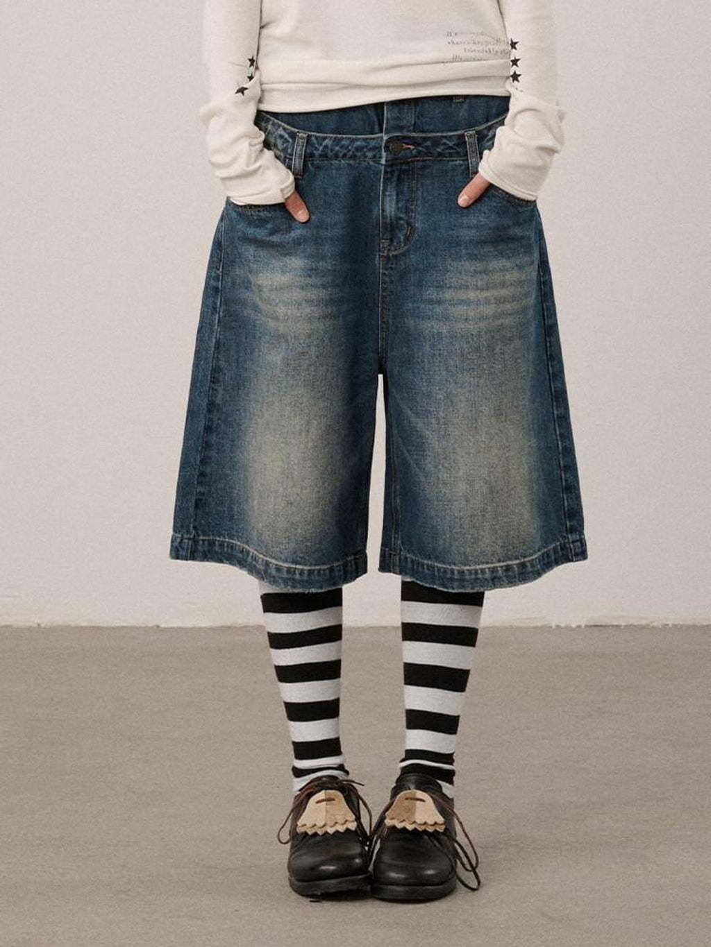 Achihara Vintage Distressed Washed Wide Leg Mid Length Women'S Denim Cropped Jeans